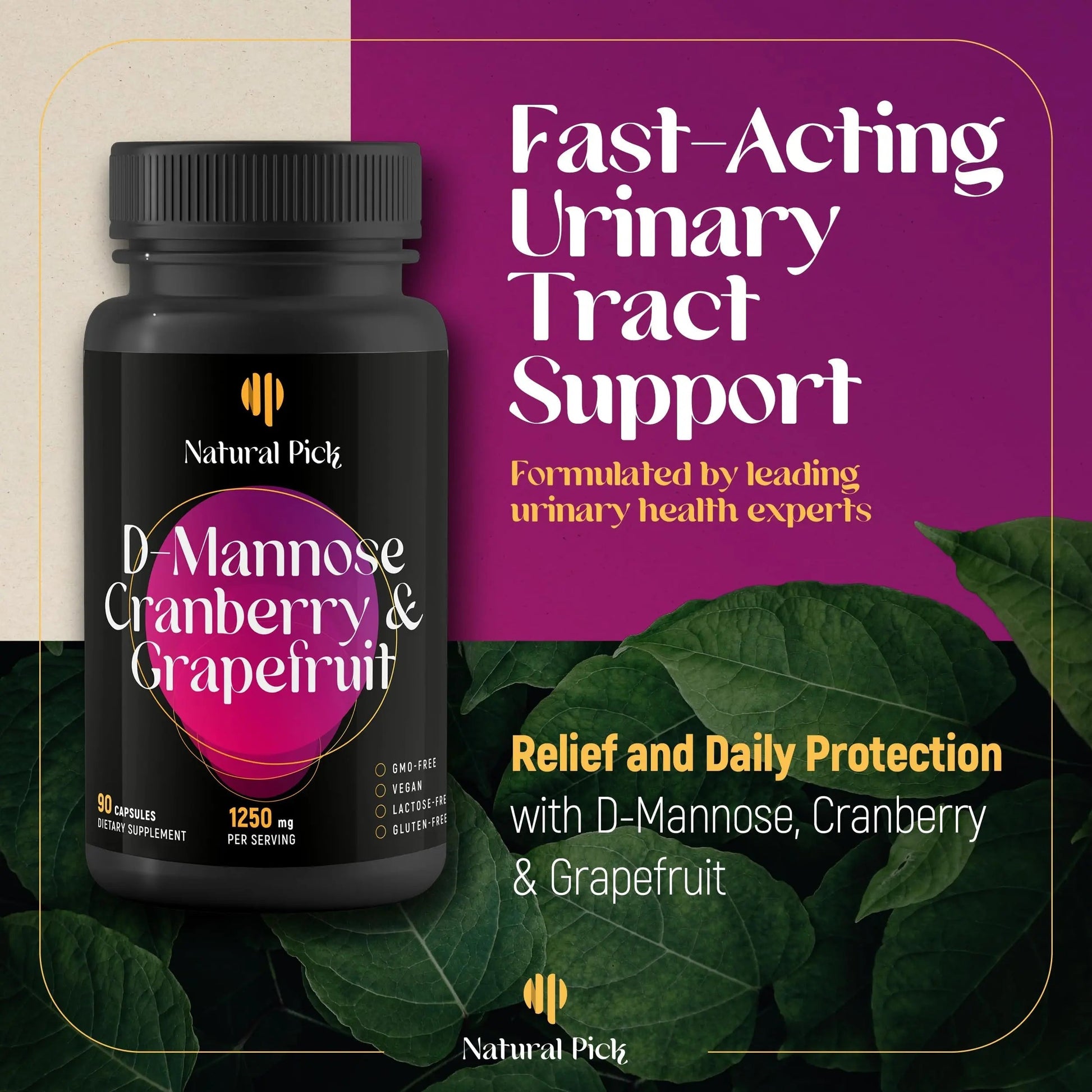 Natural Pick D-Mannose - Cranberry & Grapefruit – Cranberry Pills, UTI Treatment and Fast Relief for Women | Urinary Tract & Bladder Support. 90 Vegan Capsules, D mannose Supplements for Women Natural Pick buy supplements canada