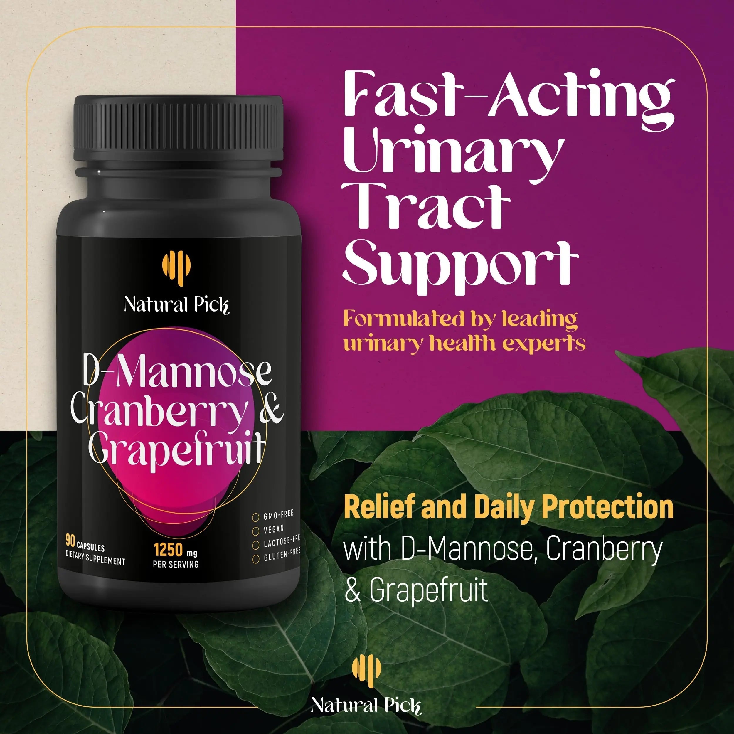 Natural Pick D-Mannose - Cranberry & Grapefruit – Cranberry Pills, UTI Treatment and Fast Relief for Women | Urinary Tract & Bladder Support. 90 Vegan Capsules, D mannose Supplements for Women Natural Pick buy supplements canada