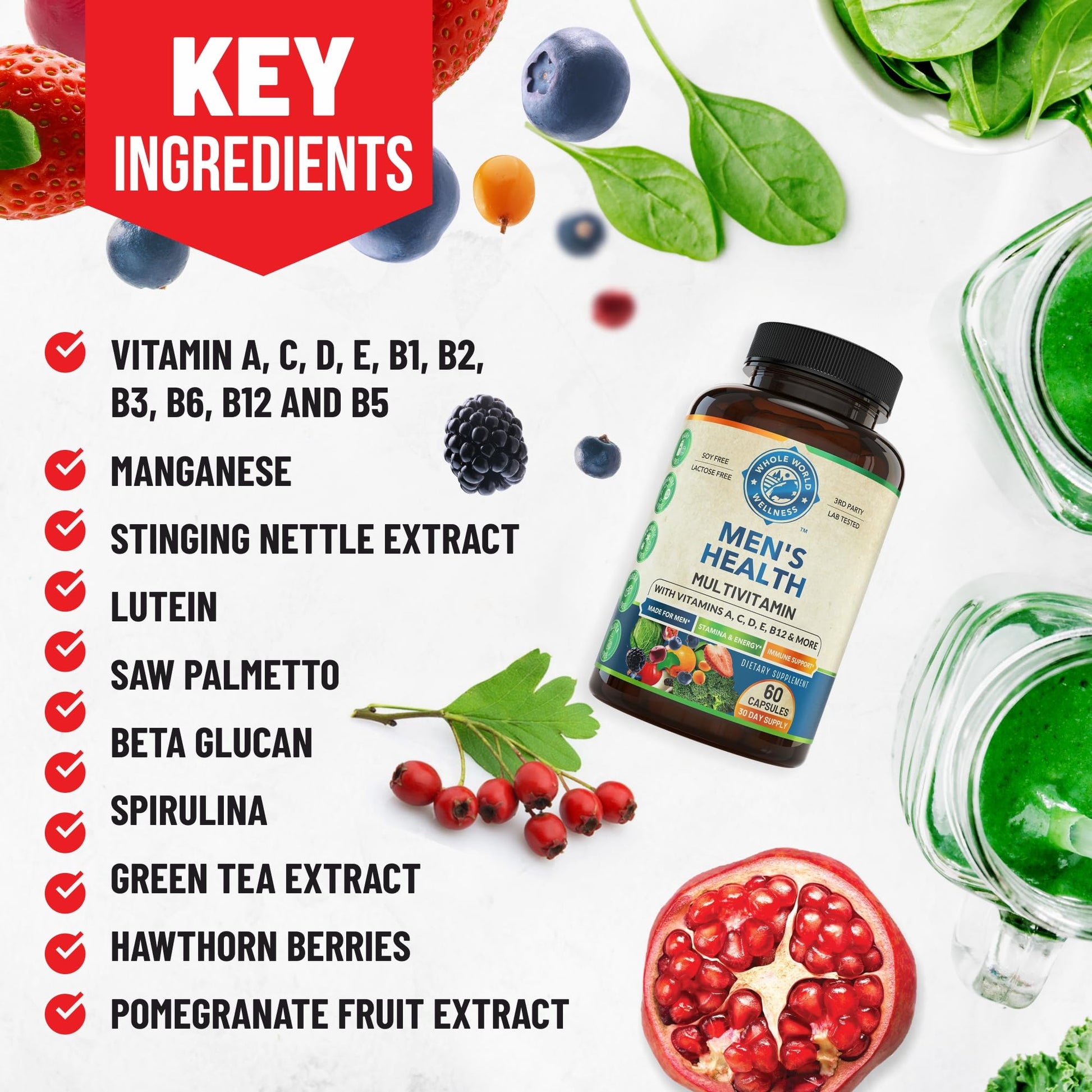 Whole World Wellness Mens Daily Multivitamin Multimineral Supplement for Energy, Focus, Stamina & Performance. Made for Men with 30+ Nutrients, Fruit & Energy Blend. Mens Vitamins, Made in The USA. WHOLE WORLD WELLNESS buy supplements canada