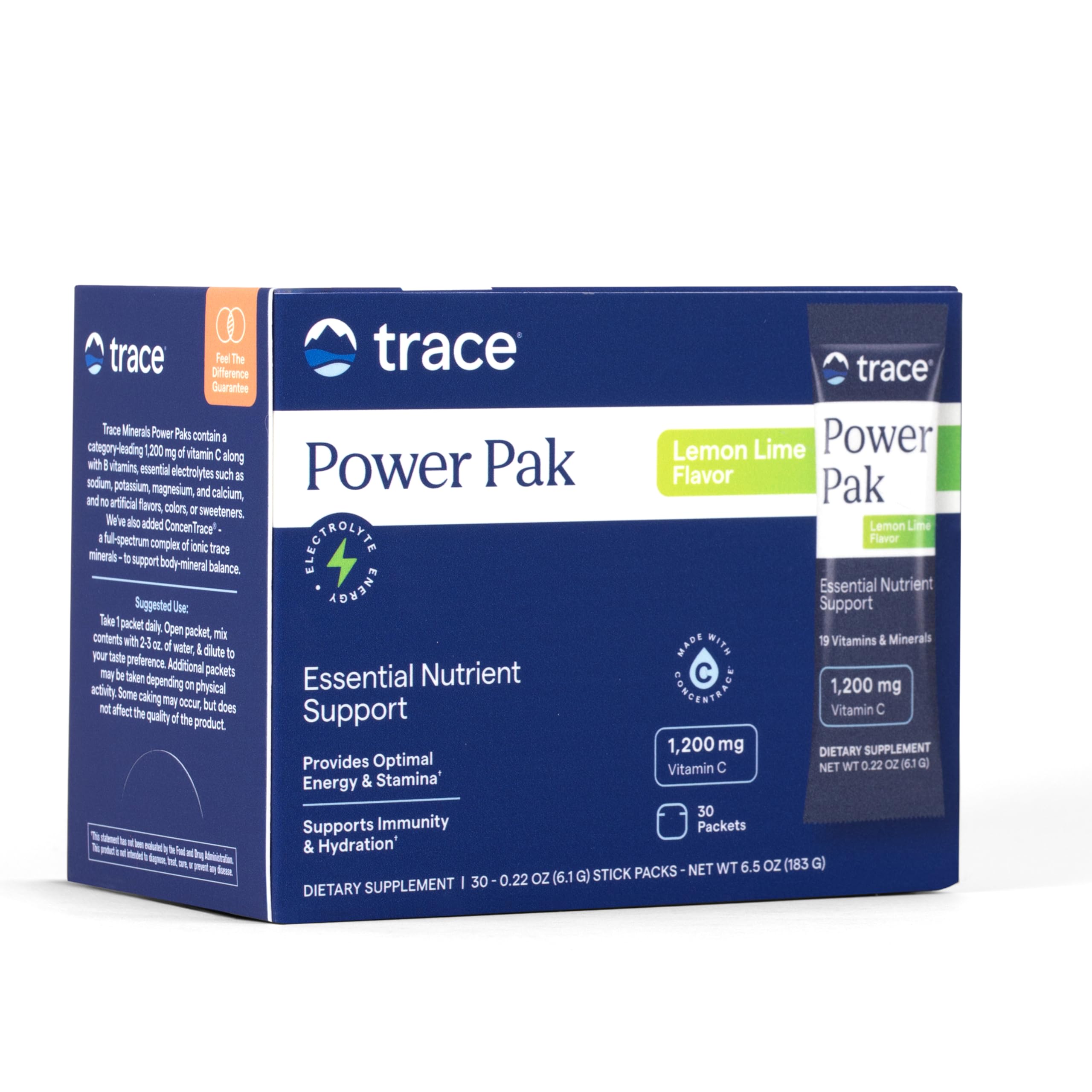 Trace Minerals Power Pak Multivitamin and Multimineral Packets - Electrolyte Support - 1200 mg Vitamin C plus 70+ Trace Minerals - Lemon Lime Flavor - 30 Packets Trace Minerals buy supplements canada