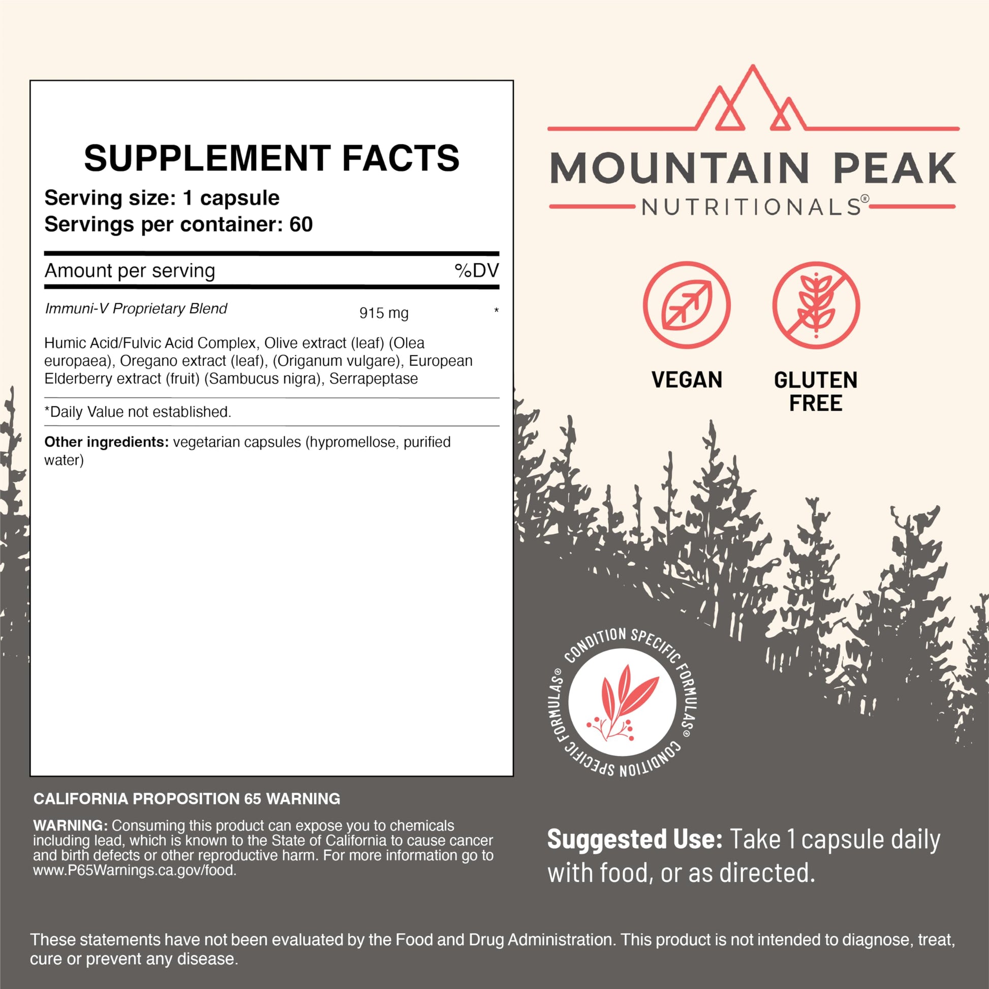 Mountain Peak Nutritionals Immuni-V - Immune System & Whole Body Support Supplement - Natural Antioxidant Booster with Humic Acid, Olive Extract, & Elderberry (60 Vegetarian Capsules) Mountain Peak Nutritionals buy supplements canada