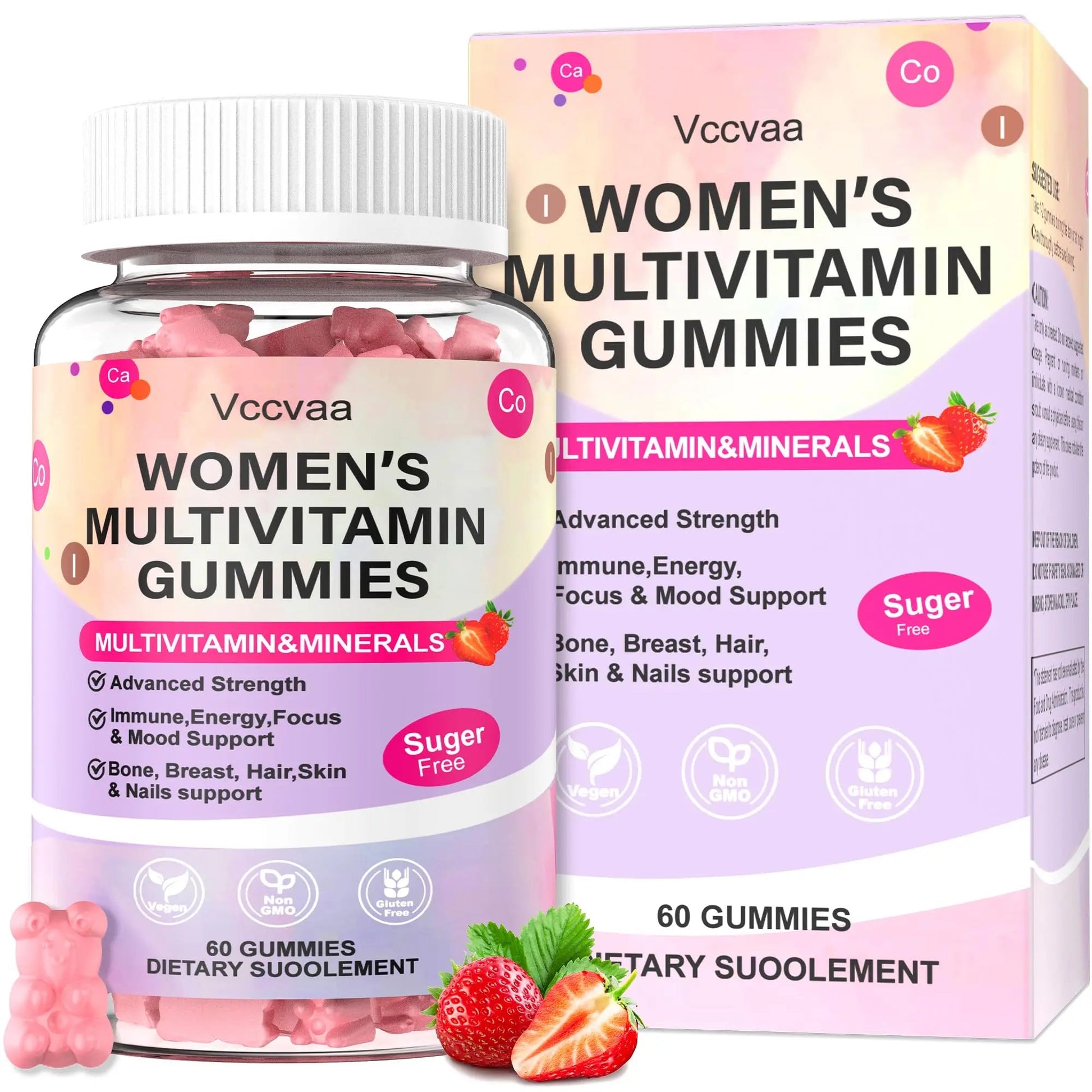 Vccvaa Sugar Free Multivitamin Gummies for Women 14+ with Iron, Inositol, Folate, Vitamins A C D3 E B12 K2, Herbal & Mineral Blend Vccvaa buy supplements canada
