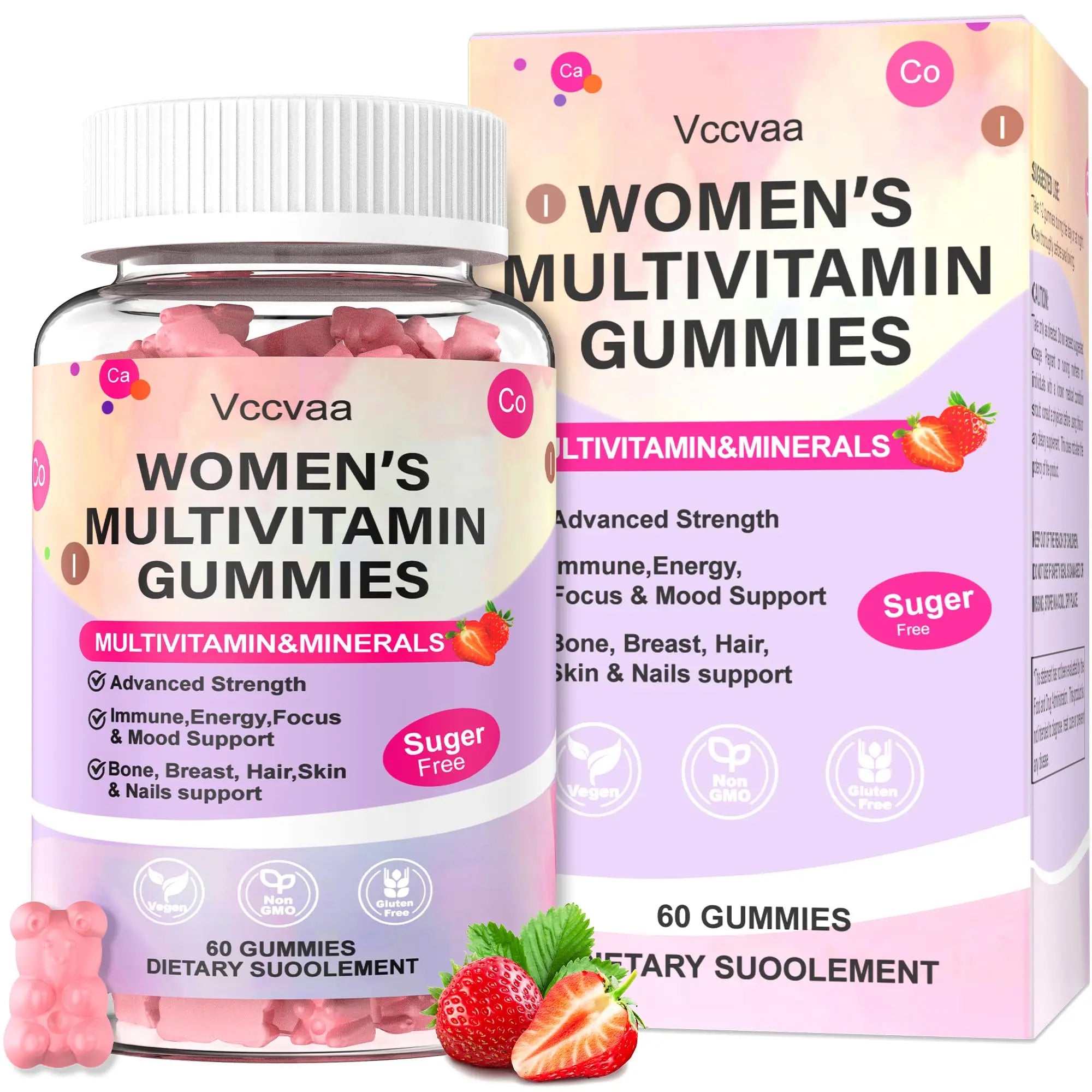 Vccvaa Sugar Free Multivitamin Gummies for Women 14+ with Iron, Inositol, Folate, Vitamins A C D3 E B12 K2, Herbal & Mineral Blend Vccvaa buy supplements canada