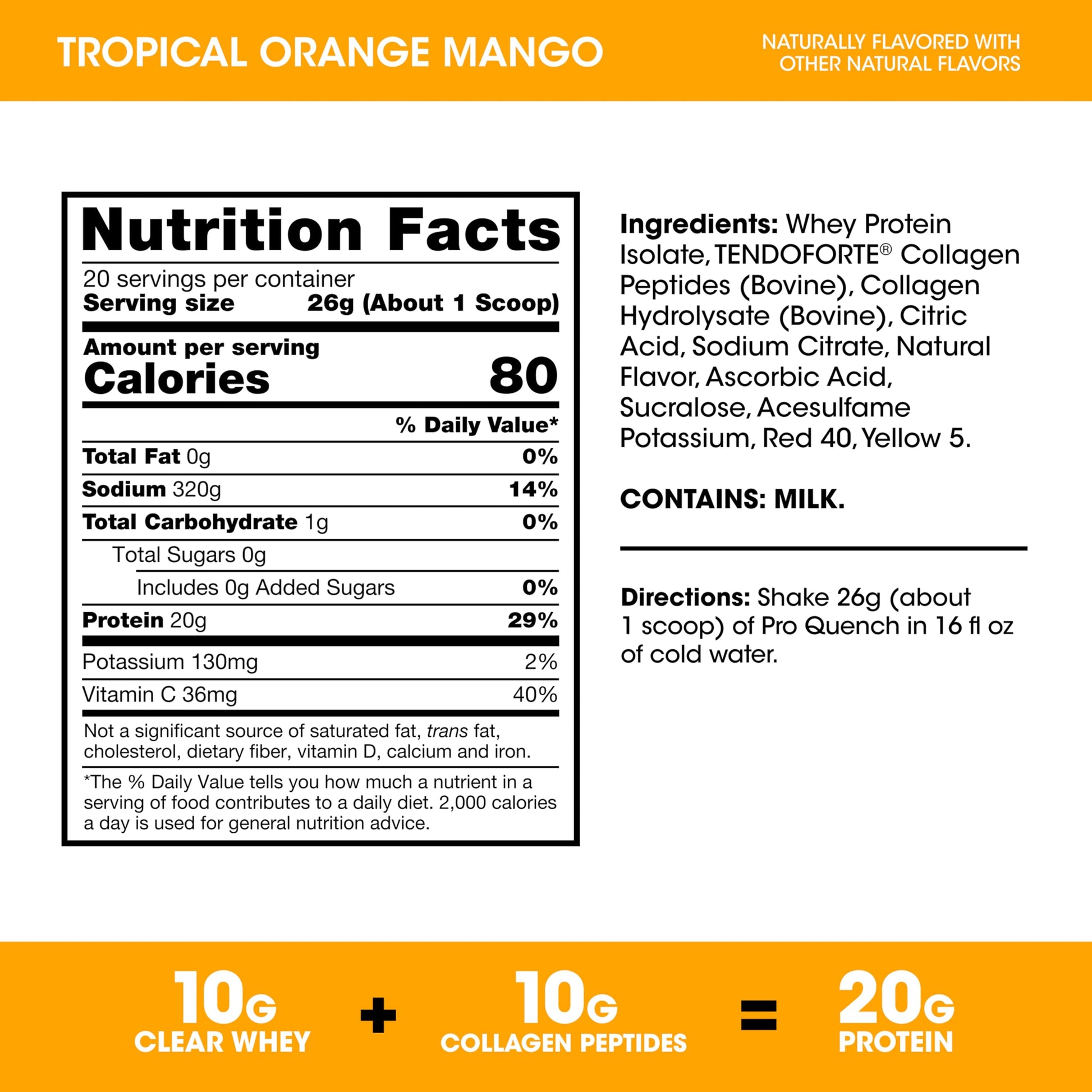 Optimum Nutrition Pro Quench, 10g Clear Protein, 10g Collagen peptides & Electrolyte Powder Drink Mix, Tropical Orange Mango, 20 Servings, Optimum Nutrition buy supplements canada
