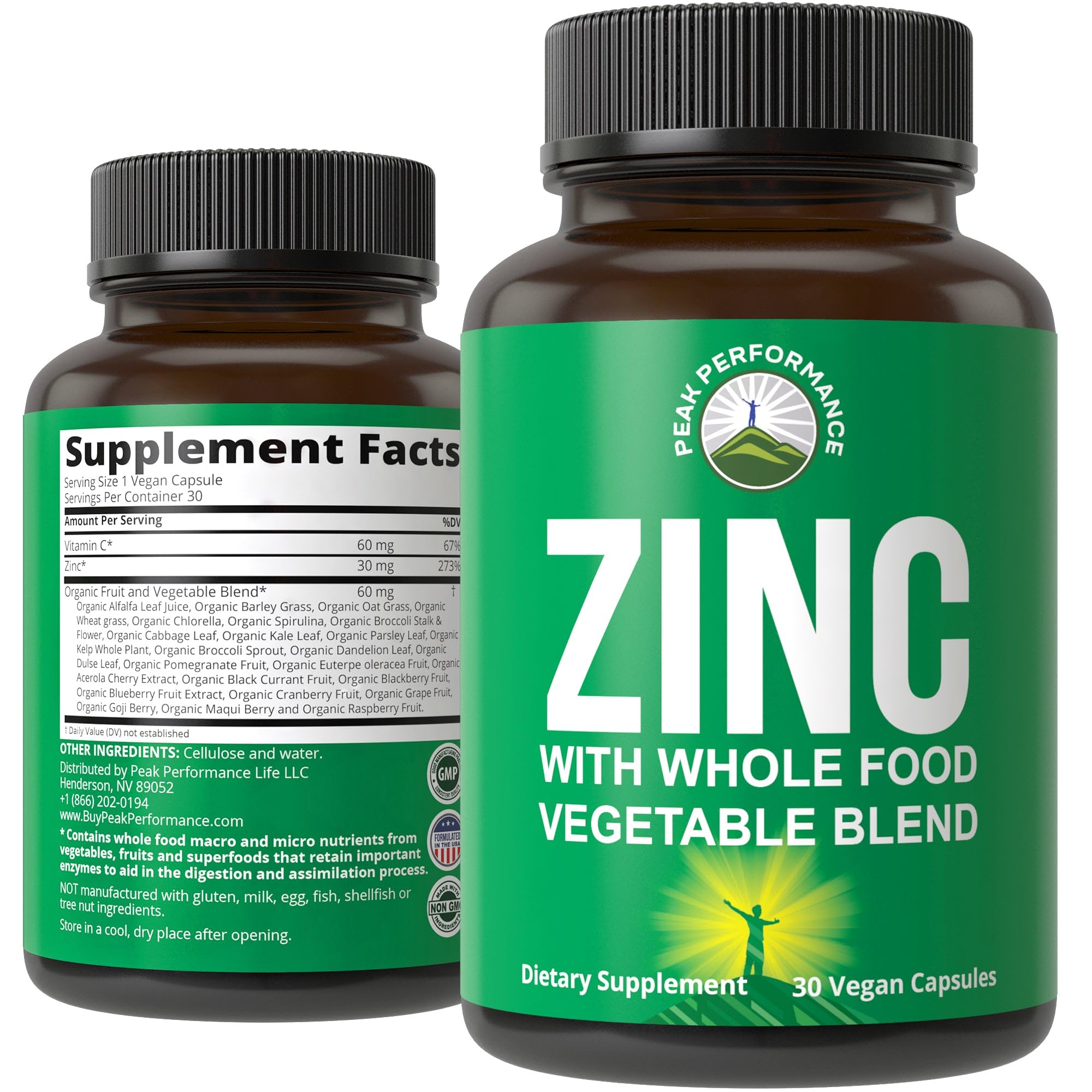 Vegan Zinc Supplement with Vitamin C + Whole Food Blend of 25 Vegetables and Fruits for Max Absorption. Zinc Supplements 30mg Capsules, Pills, Tablets, Vitamins for Adults Both Men and Women Peak Performance buy supplements canada