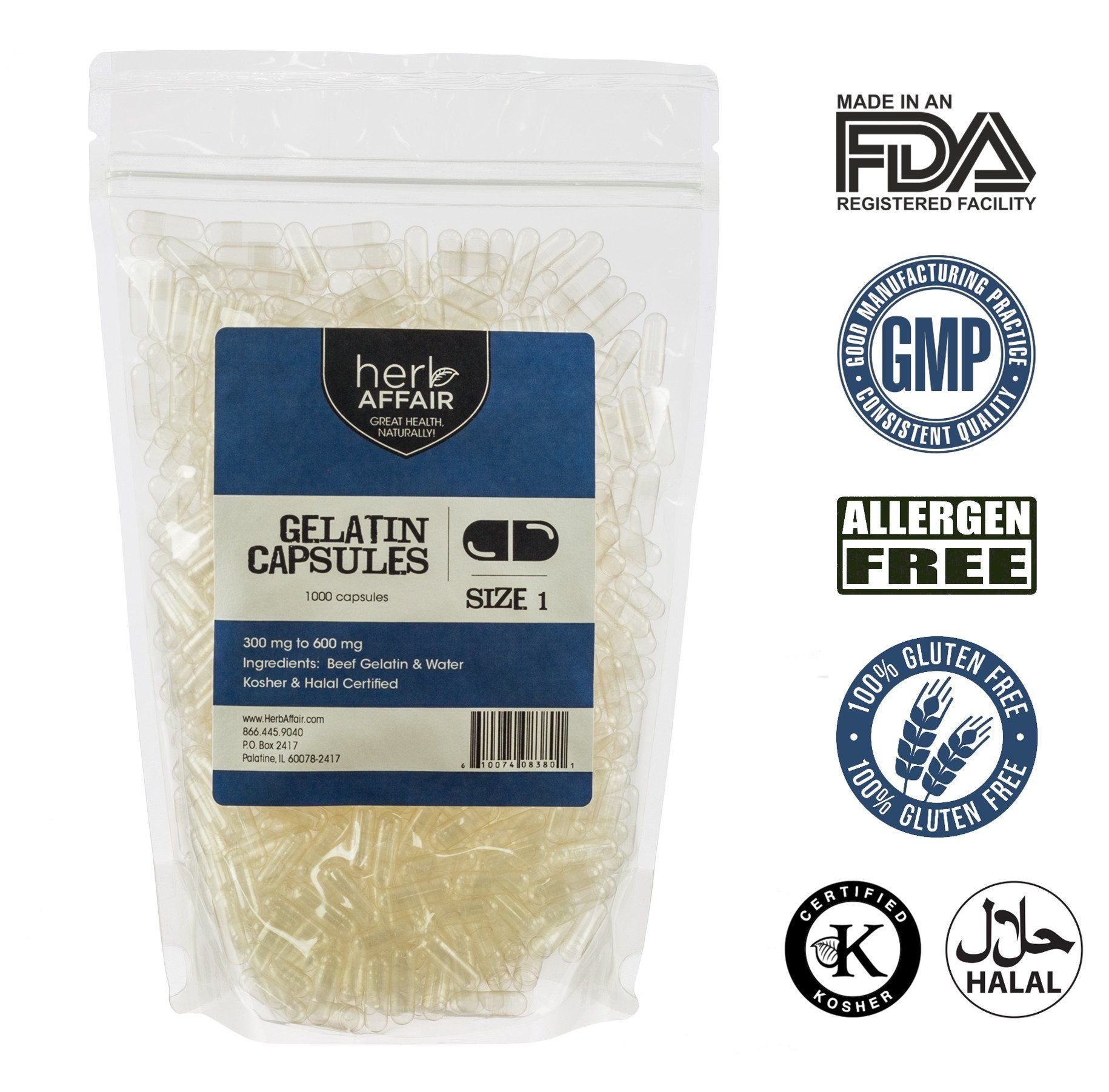 Herb Affair Clear Empty Gelatin Capsules Size 1-1000 Count – Holds 300-600mg - Great for Dogs and Kids Medication - Works with Most Capsule Fillers Herb Affair buy supplements canada