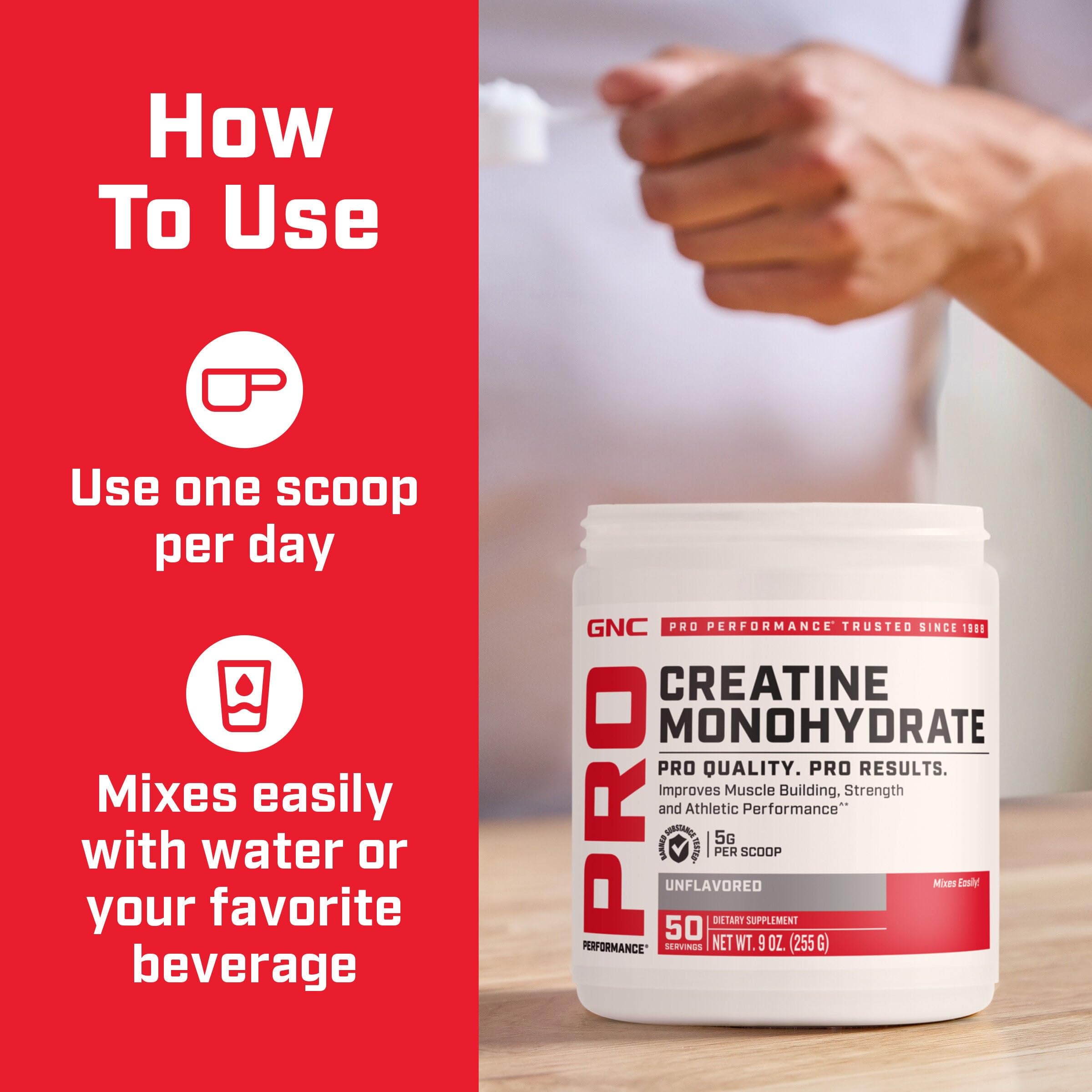 GNC Pro Performance Creatine Monohydrate Powder for Women & Men, 5g Creatine Per Serving, Muscle Building, Energy Production, Endurance, Performance, 50 Servings GNC buy supplements canada