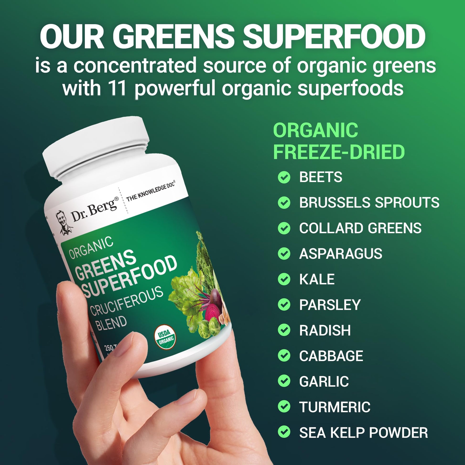 Dr. Berg's Greens Superfood Cruciferous Vegetable Tablets - Vegetable Supplements for Adults w/ 11 Phytonutrient Super Greens Tablets - Energy, Immune System & Liver Veggie Tablets - 250 Tablets Dr. Berg Nutritionals buy supplements canada