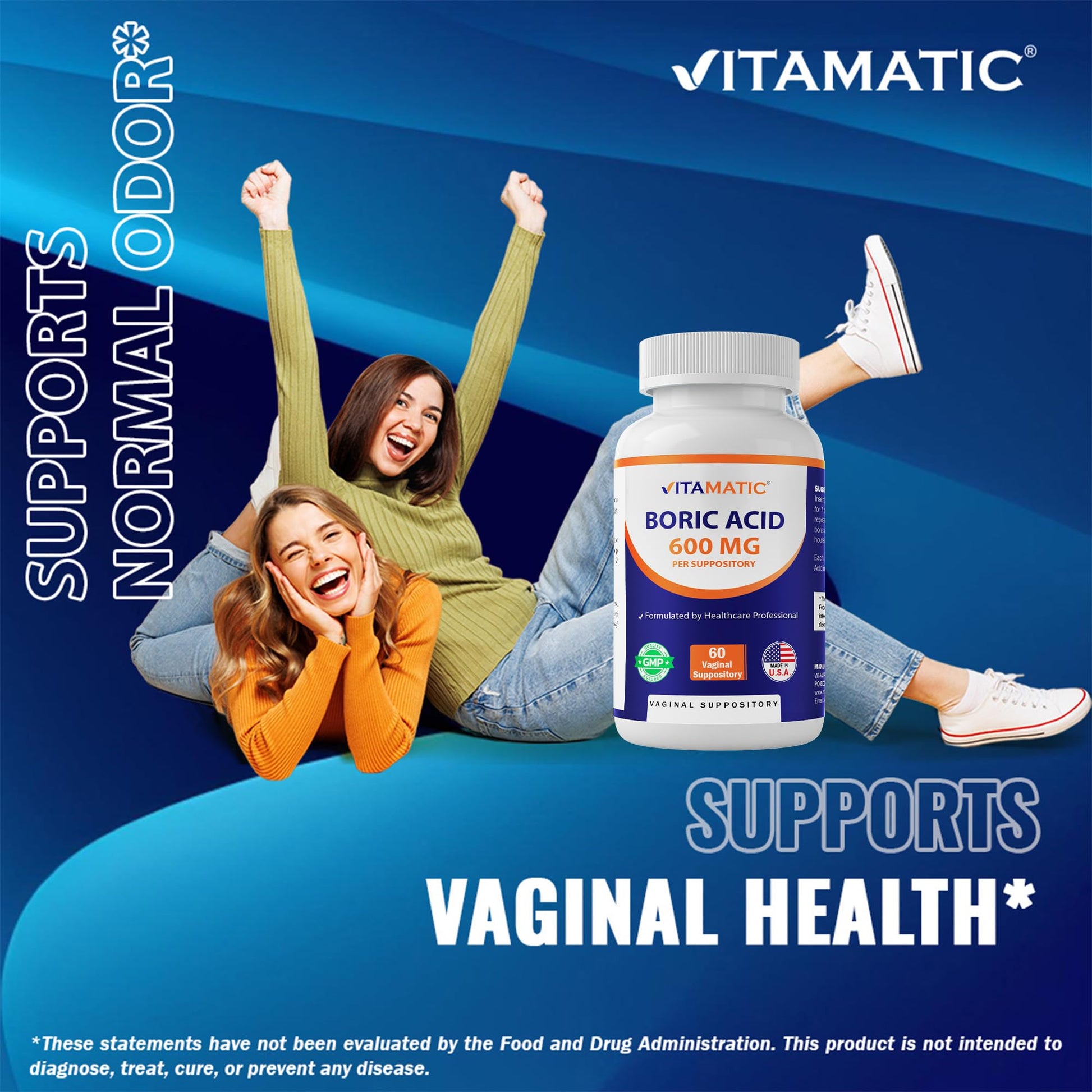 Vitamatic Boric Acid Vaginal Capsule Shell Suppositories 600 mg USP Grade Boric Acid in Vegetarian Capsule Shell - 60 Count Vitamatic buy supplements canada