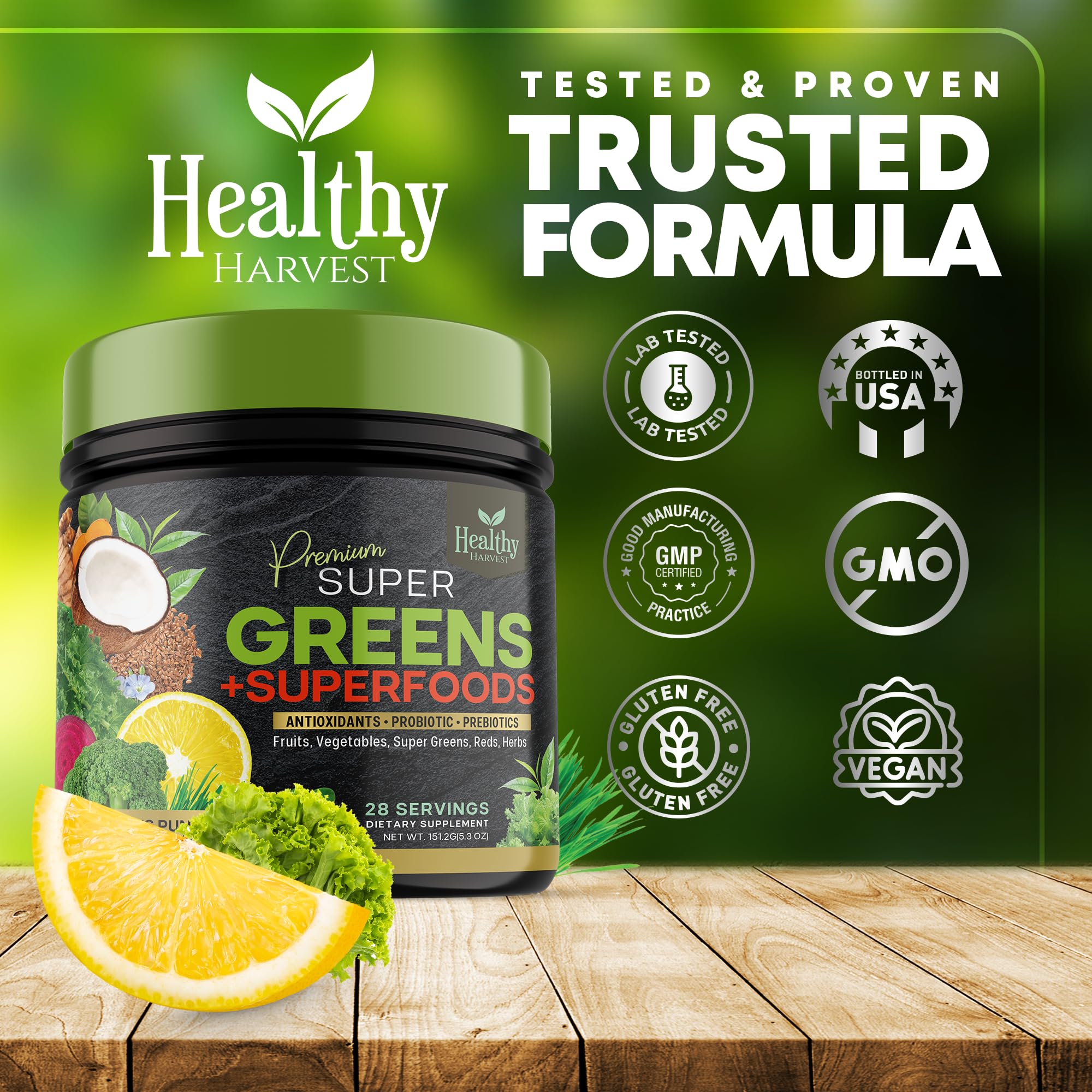 Greens Powder Superfood Supplement - Super Green Reds Smoothie Mix Blend with Spirulina Healthy Harvest Nutrition buy supplements canada