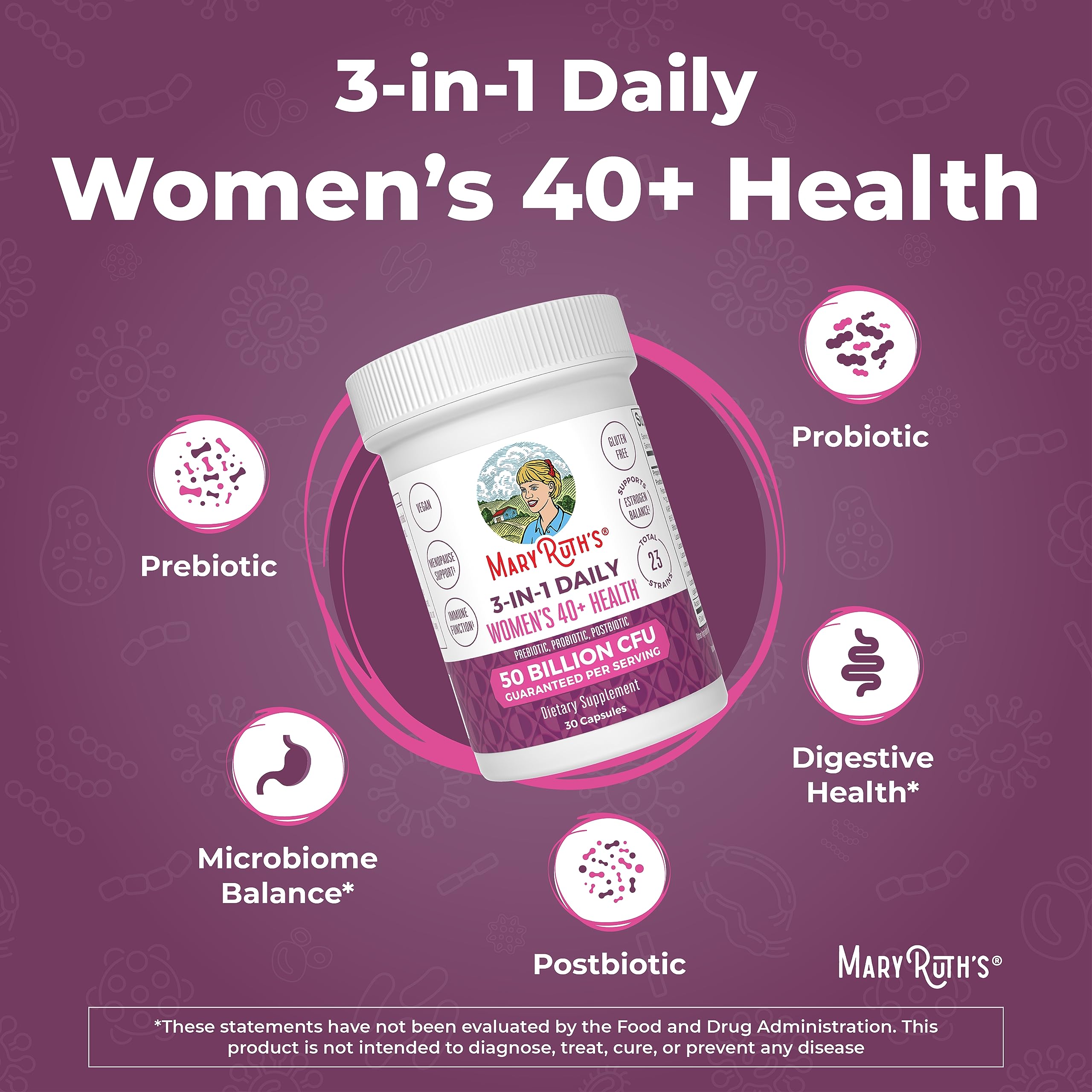 MaryRuth's 3-in-1 Daily Health 40+ Probiotics for Women | Hormonal & Menopause Support Supplement for Women | Gut Health Capsules | 50 Billion CFU | Allergen Free | 30 Ct MARYRUTH'S buy supplements canada