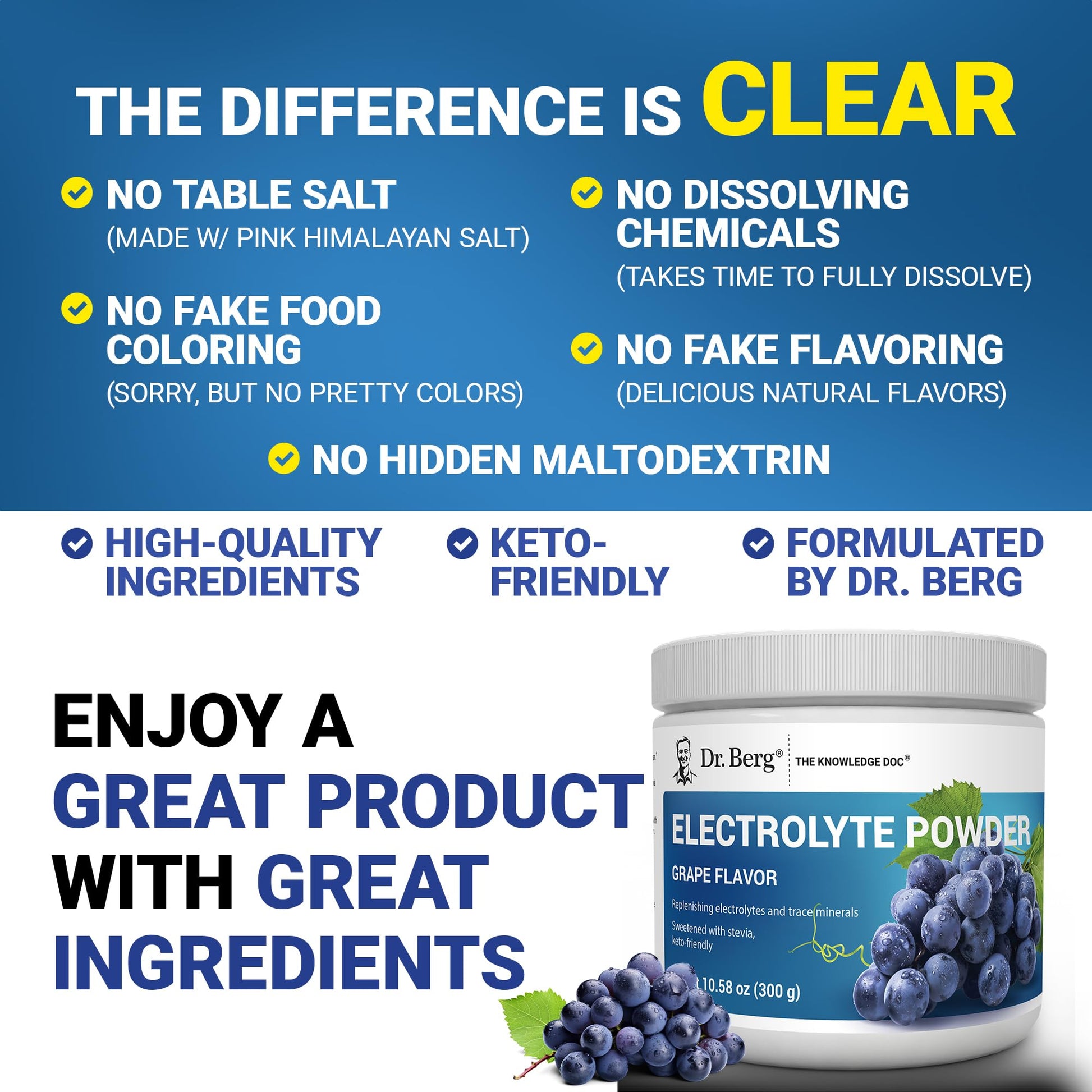 Dr. Berg Zero Sugar Hydration Keto Electrolyte Powder - Enhanced w/ 1000 mg of Potassium & Real Pink Himalayan Salt (NOT Table Salt) - Grape Flavor Hydration Drink Mix Supplement - 50 Servings Dr. Berg Nutritionals buy supplements canada