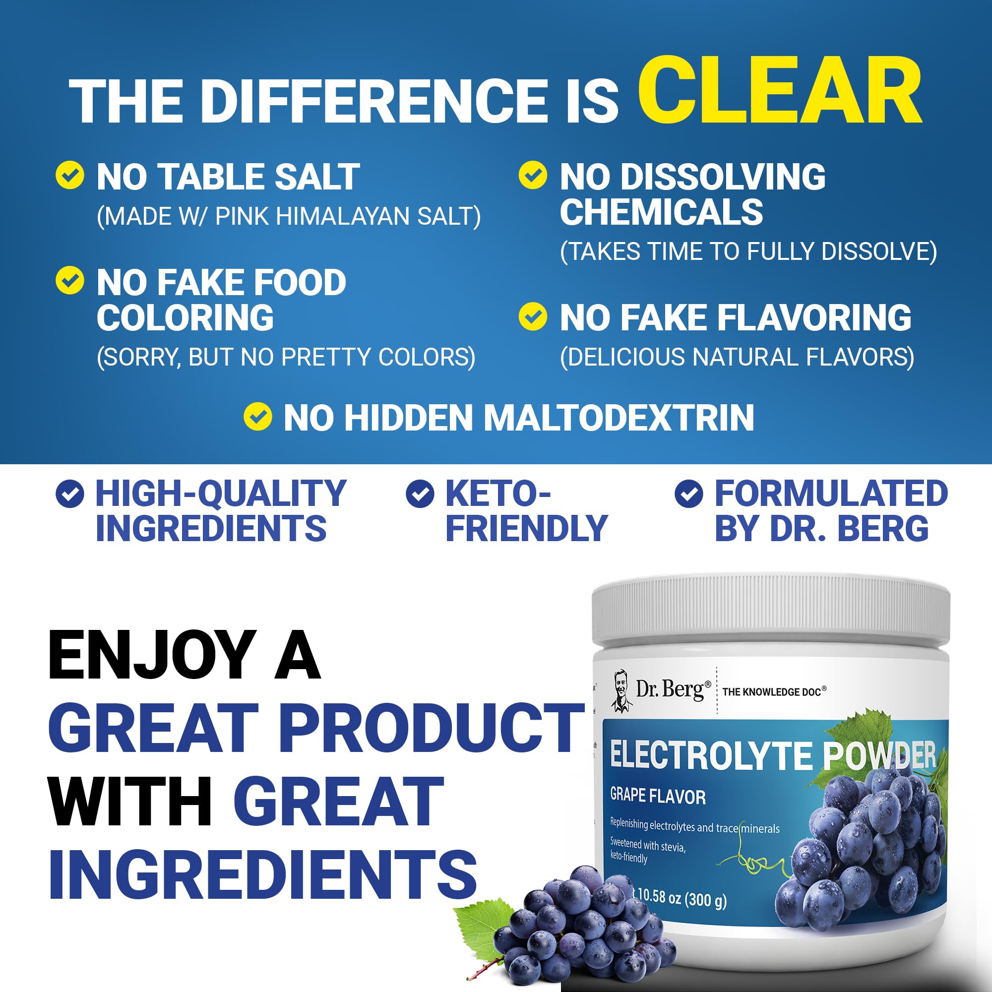 Dr. Berg Zero Sugar Hydration Keto Electrolyte Powder - Enhanced w/ 1000 mg of Potassium & Real Pink Himalayan Salt (NOT Table Salt) - Grape Flavor Hydration Drink Mix Supplement - 50 Servings Dr. Berg Nutritionals buy supplements canada