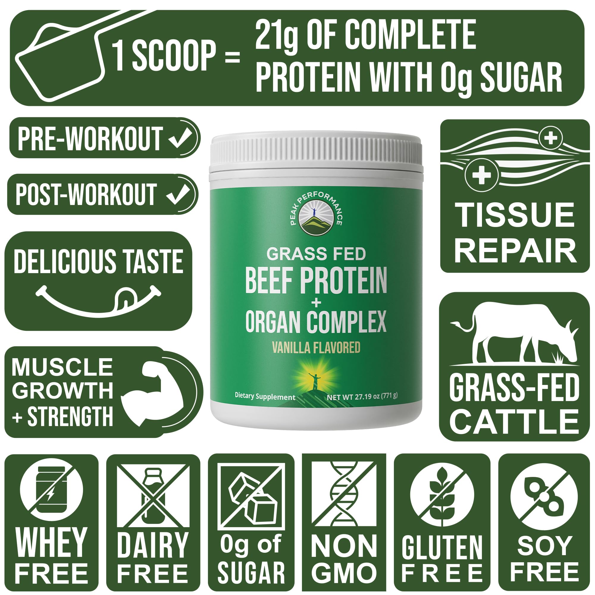 Grass Fed Beef Protein Powder + Organ Complex. Lactose Free Great Tasting Beef Protein Isolate. Animal Based Non Dairy No Whey Paleo Carnivore Supplement for Muscle Building. Vanilla Flavor Peak Performance buy supplements canada