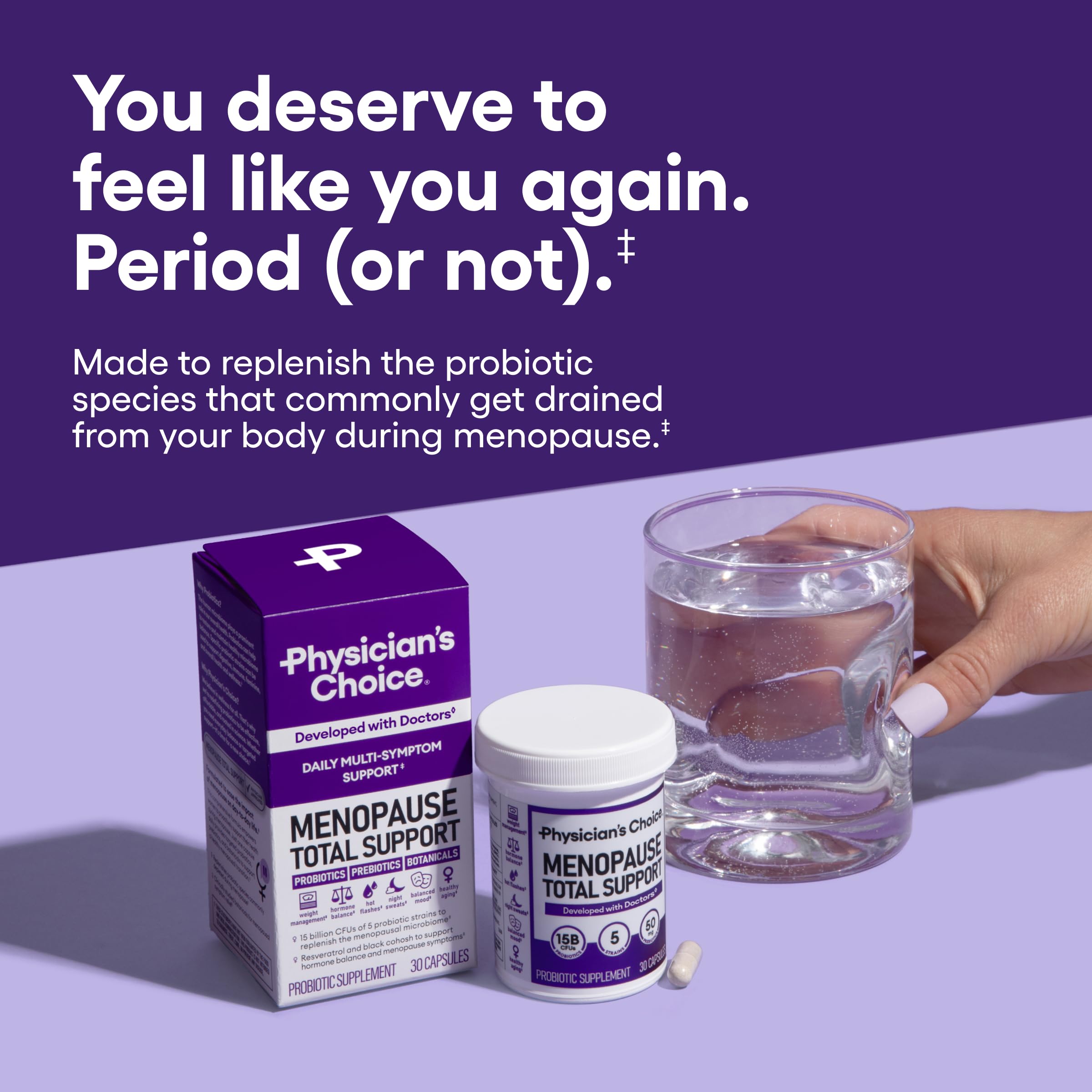 Physician's CHOICE Menopause Probiotic Supplement for Women - Supports Hormone Balance, Hot Flashes, Night Sweats, Weight Management, Bloating & Gut Health - with Black Cohosh, Resveratrol+ - 45ct Physician's CHOICE buy supplements canada