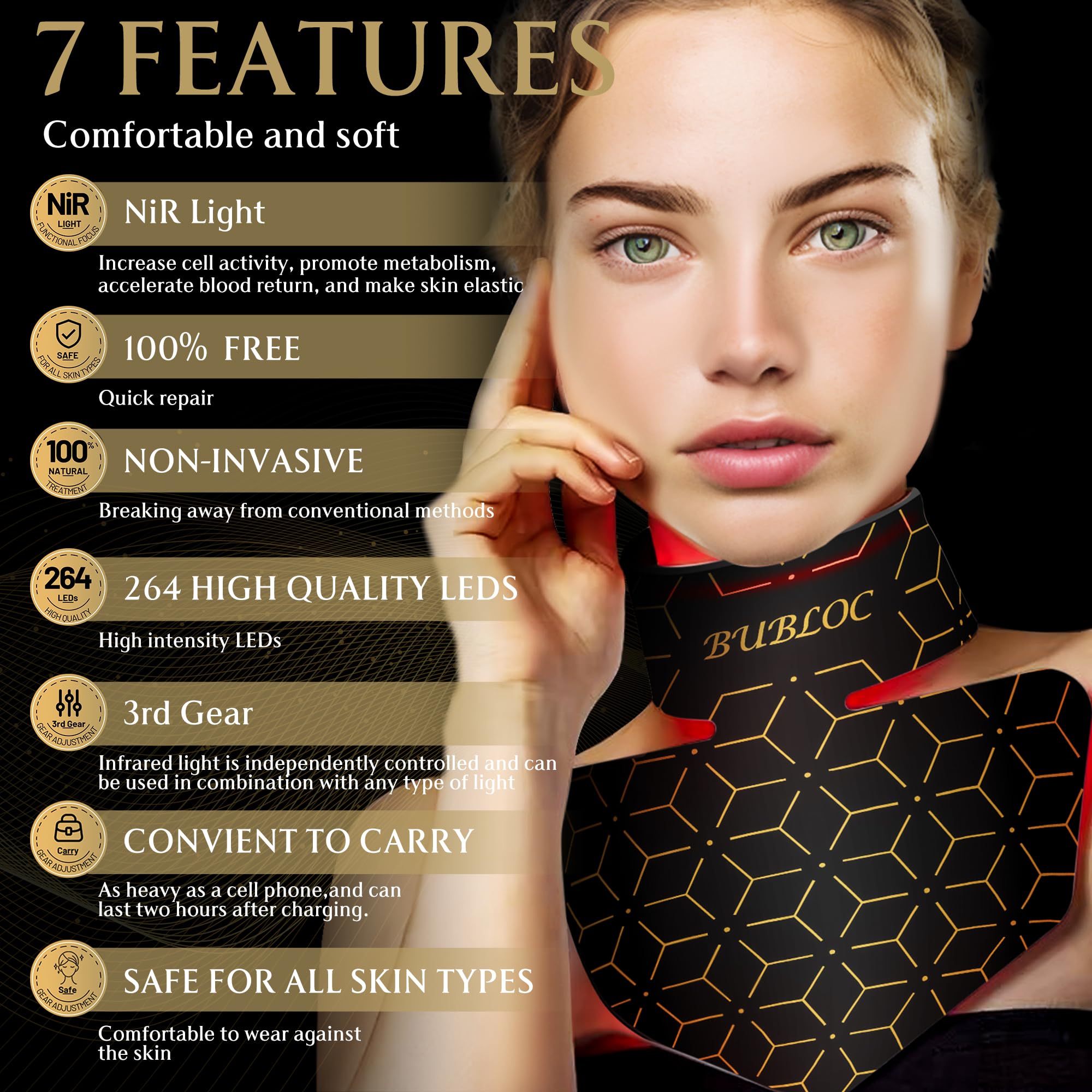 Upgraded Red Light Therapy Mask for Neck & Décolleté, 850 nm Wireless Infrared Light Therapy Suitable BUBLOC buy supplements canada