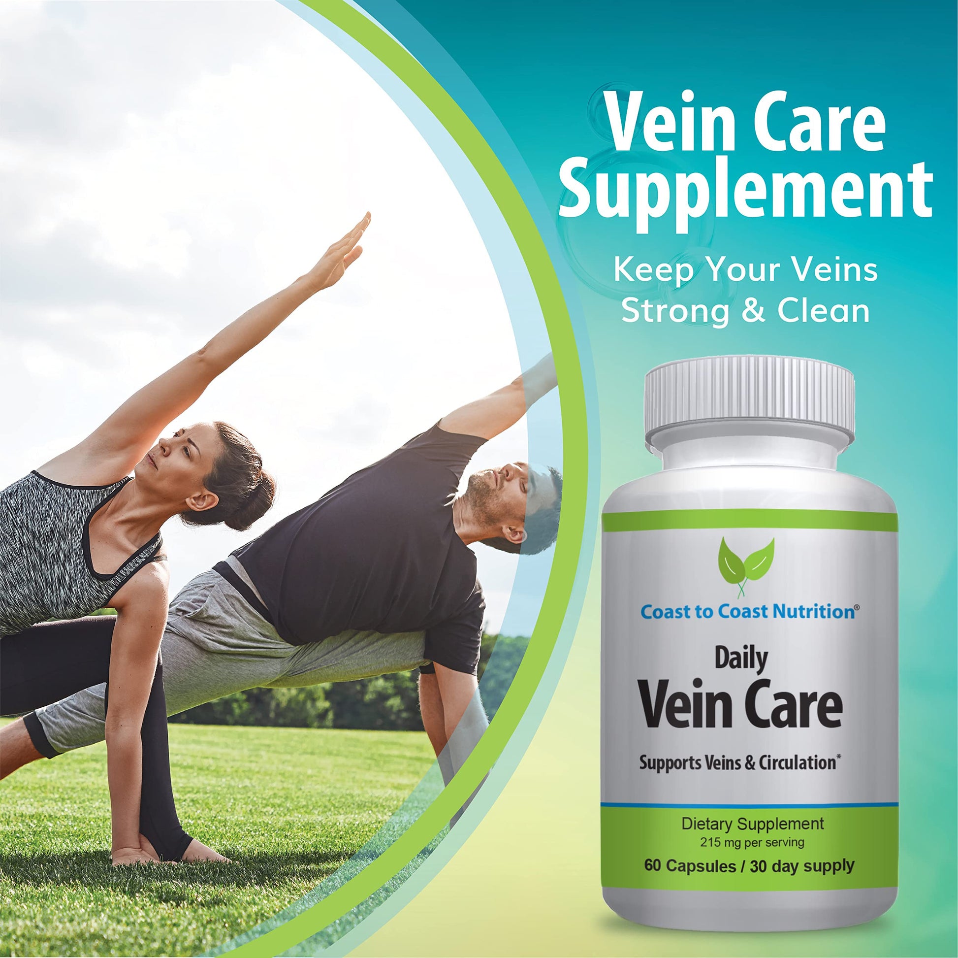 Coast to Coast Nutrition Daily Vein Care Supplement Capsules — Circulation Formula with a Natural Blend of Calcium, Vitamin D3, Vitamin K2 Plus BioPerine for Max Absorption Vein Formula — 60 Capsules Coast to Coast Nutrition buy supplements canada
