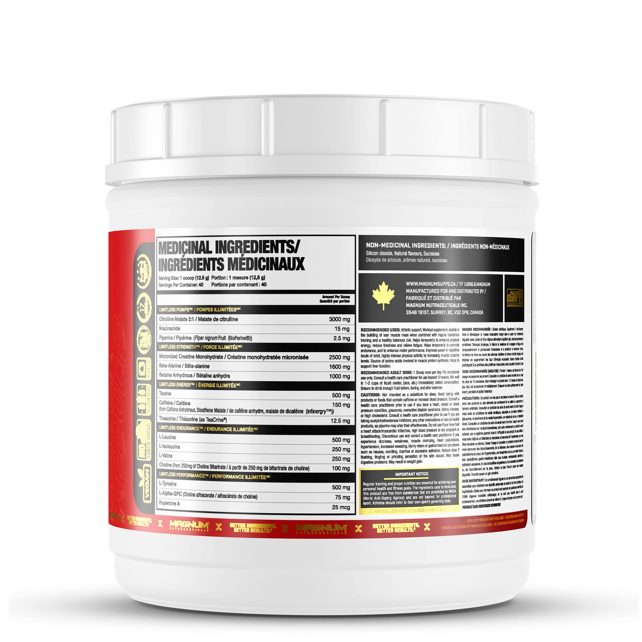 LIMITLESS Magnum 504g - Muscle Workout Powder, Sport Pre Workout for Men and Women LIMITLESS buy supplements canada