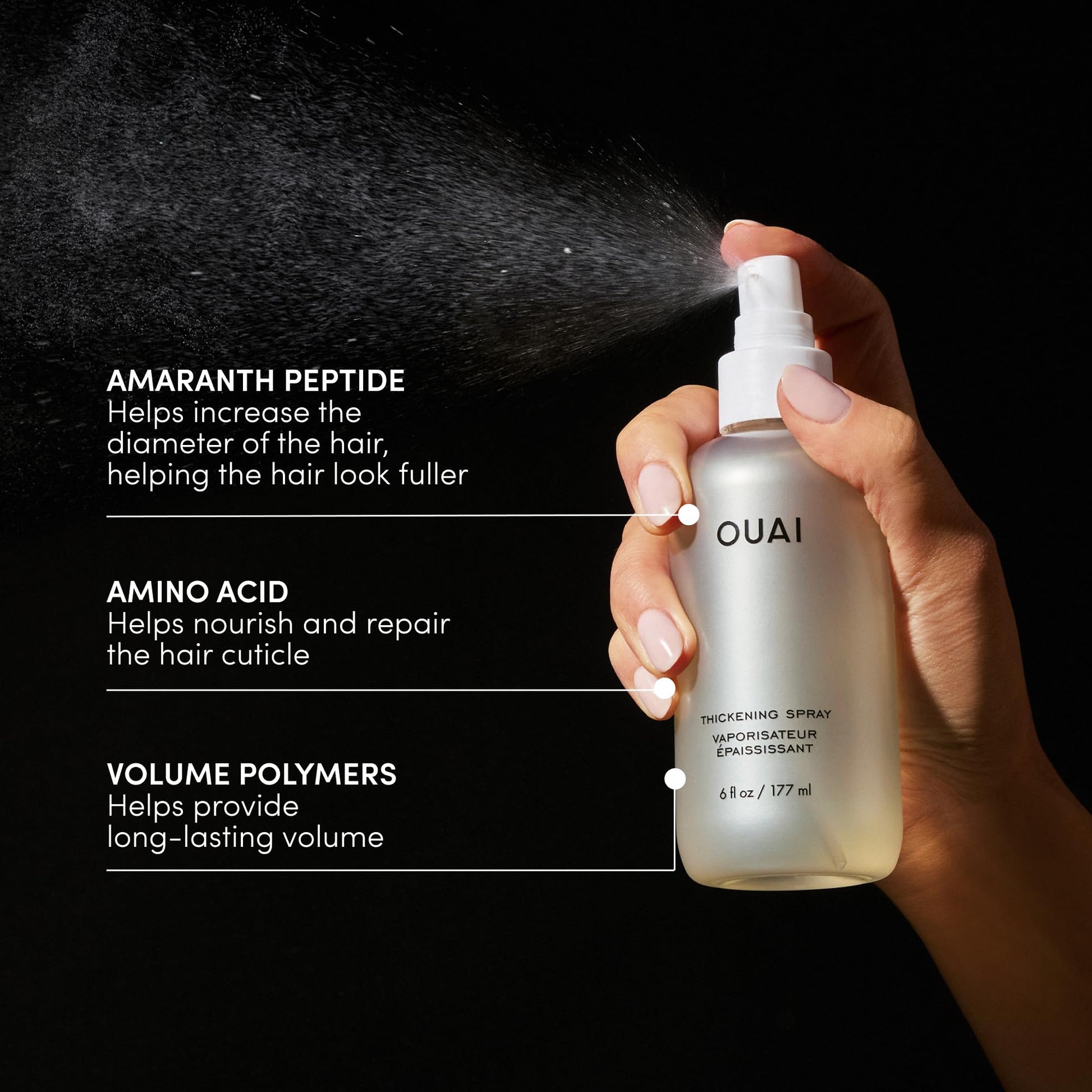 OUAI Hair Thickening Spray - Thickening & Volumizing Spray for Instantly Thicker, Fuller-Looking Hair - Protects, Strengthens & Repairs with Amaranth Peptide & Amino Acids (6 Fl Oz) OUAI buy supplements canada