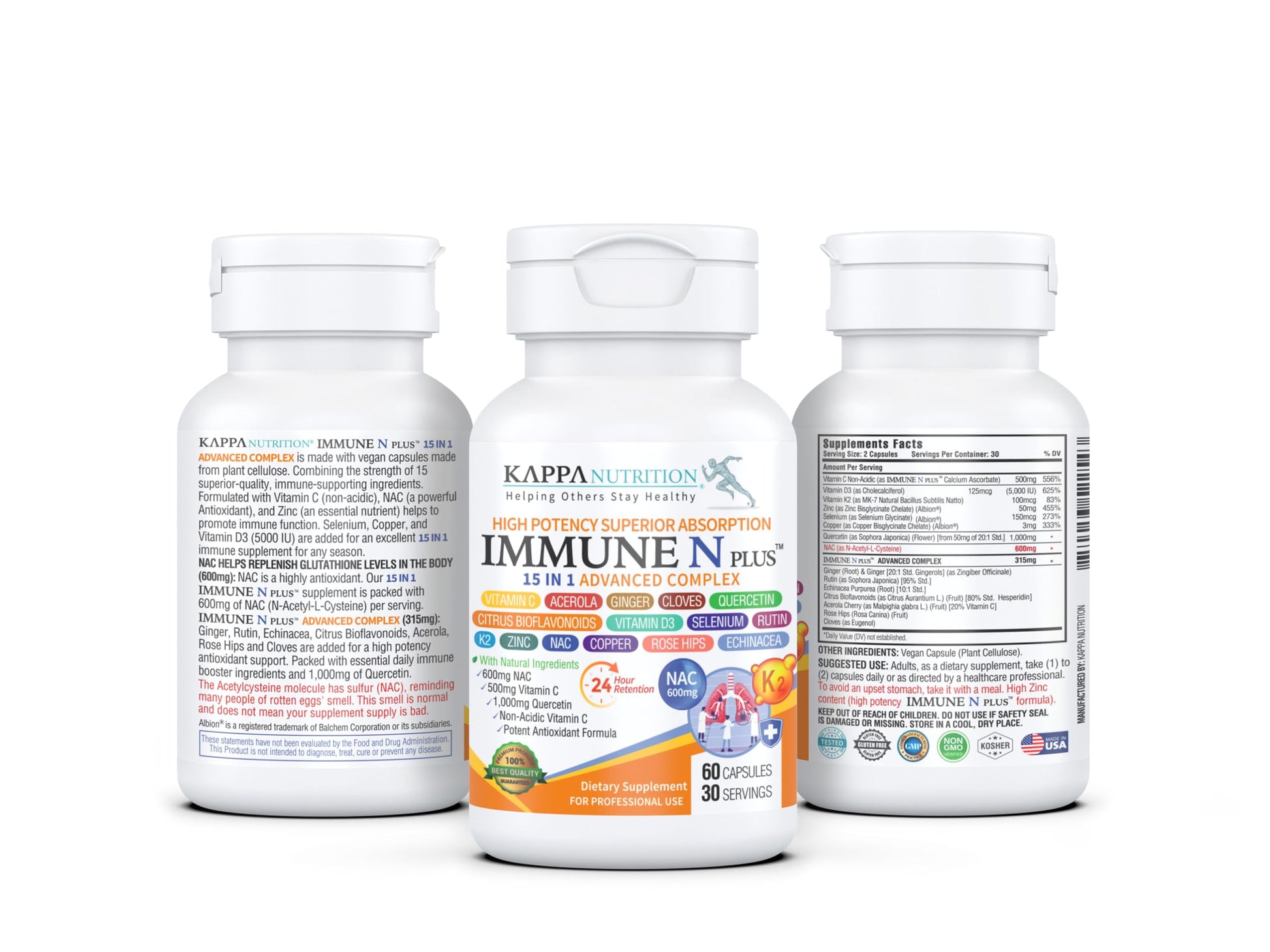 (60 Capsules), NAC 600mg, Quercetin 1,000mg, Vitamin C 500mg, Zinc 50mg, Vitamin D3 5,000iu, Selenium, Copper, Acerola, Ginger, Rutin, Citrus Bioflavonoids, Rose Hips, Echinacea, Immune N Plus 15 in 1 KAPPA NUTRITION buy supplements canada