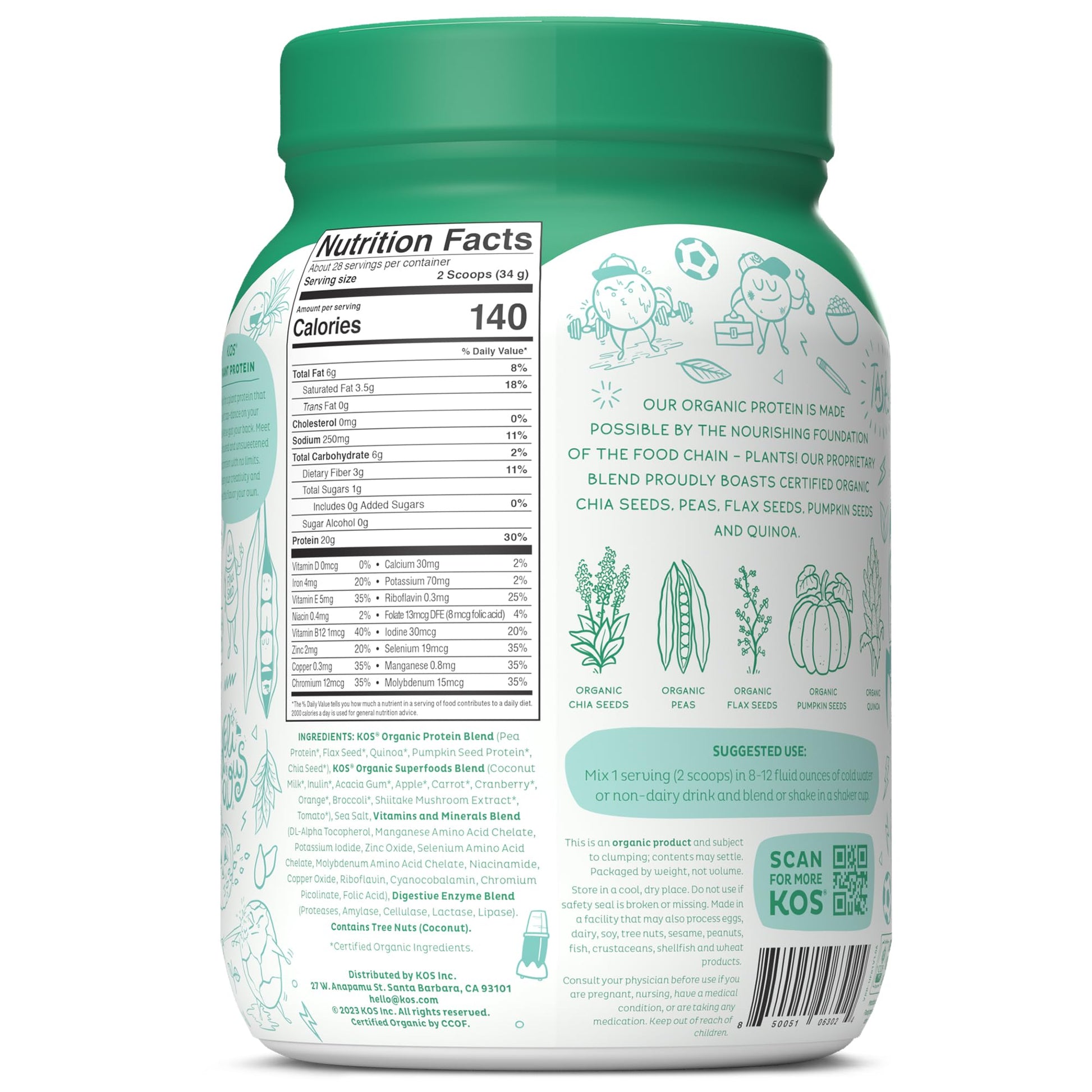 KOS Vegan Protein Powder, Unflavored & Unsweetened - Low Carb Pea Protein Blend KOS buy supplements canada