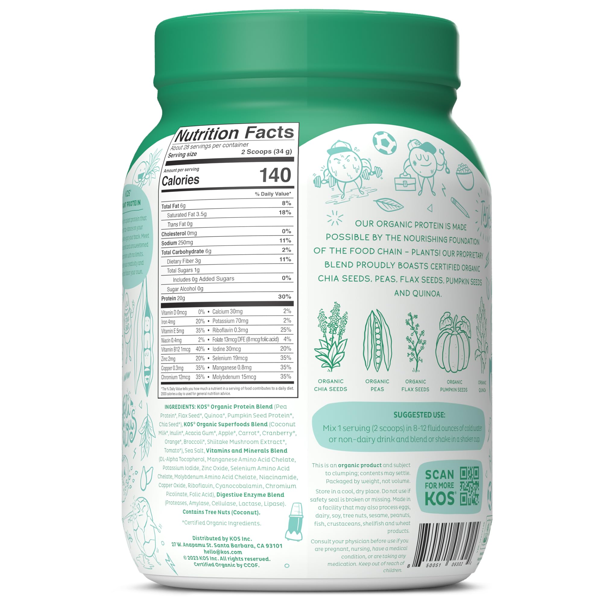 KOS Vegan Protein Powder, Unflavored & Unsweetened - Low Carb Pea Protein Blend KOS buy supplements canada