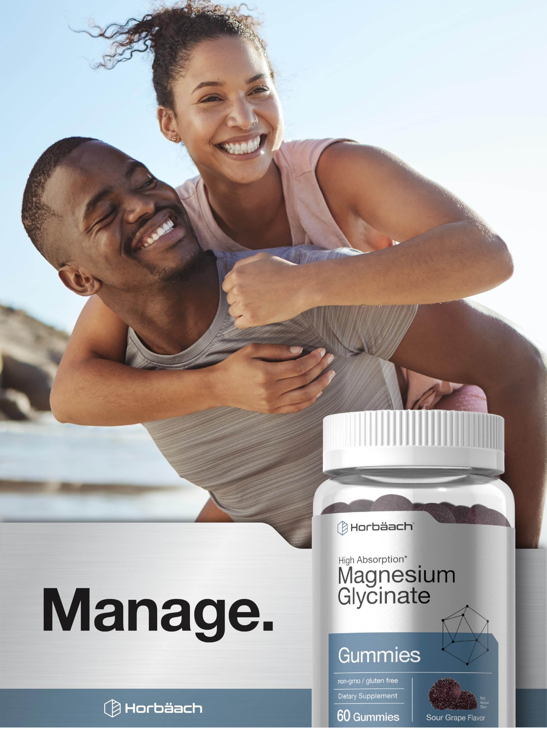 Horbäach Magnesium Glycinate Gummies | 60 Count | Sour Grape Flavor | High Absorption | Vegan, Non-GMO, Gluten Free Horbäach buy supplements canada