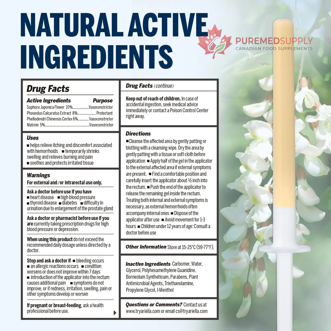 Ariella Hemorrhoid Treatment Suppository Gel: Natural & Herbal - Relieve Itching Burning Discomfort - Internal Relief - New Rounded Applicator - Nighttime Use (Pack of 12) Ariella buy supplements canada
