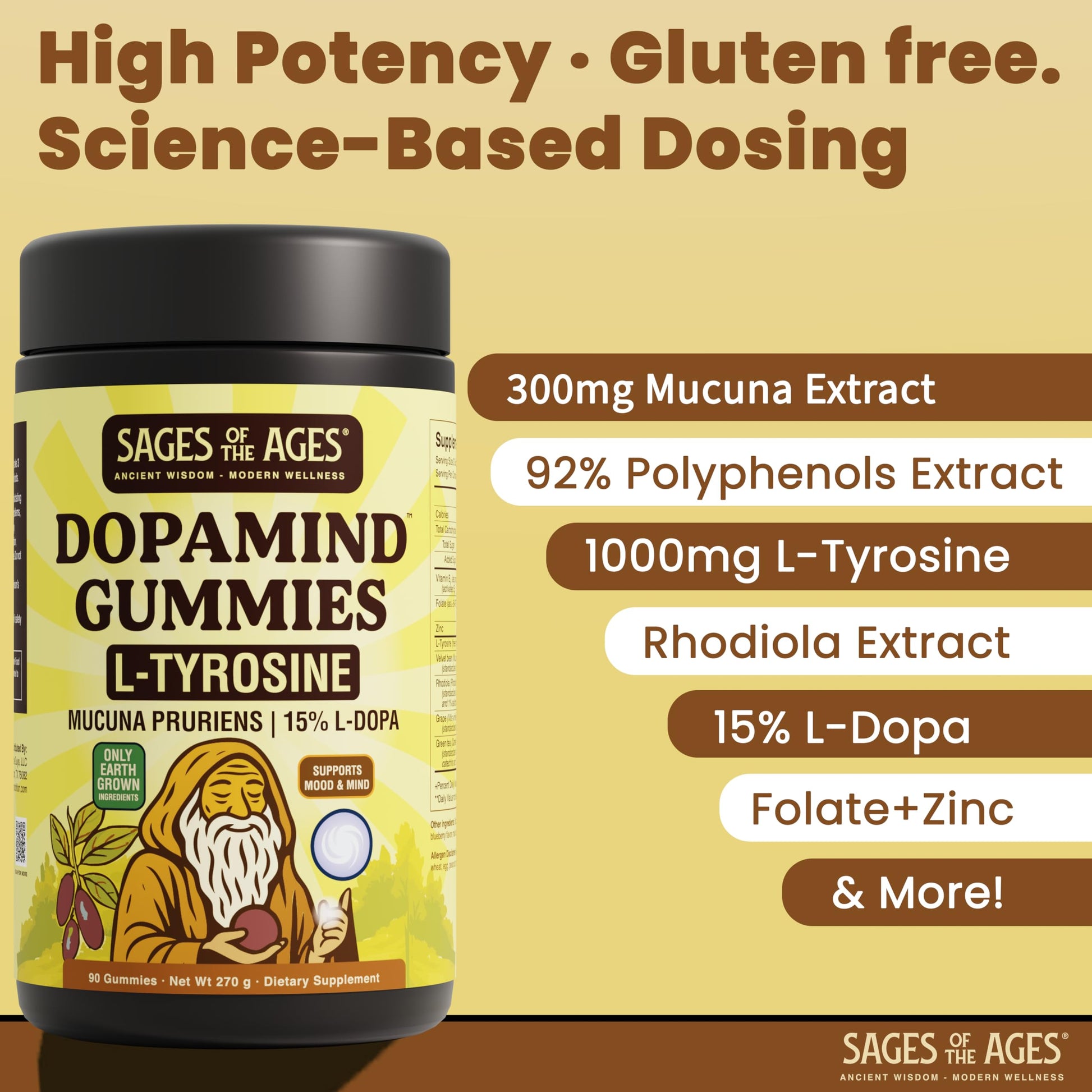 Sages Of The Ages L-Tyrosine Gummies 1000mg – Amino Acid Supplement with Mucuna Pruriens, B Vitamins & Rhodiola – Blueberry Flavor – 90 Gummies Sages Of The Ages buy supplements canada