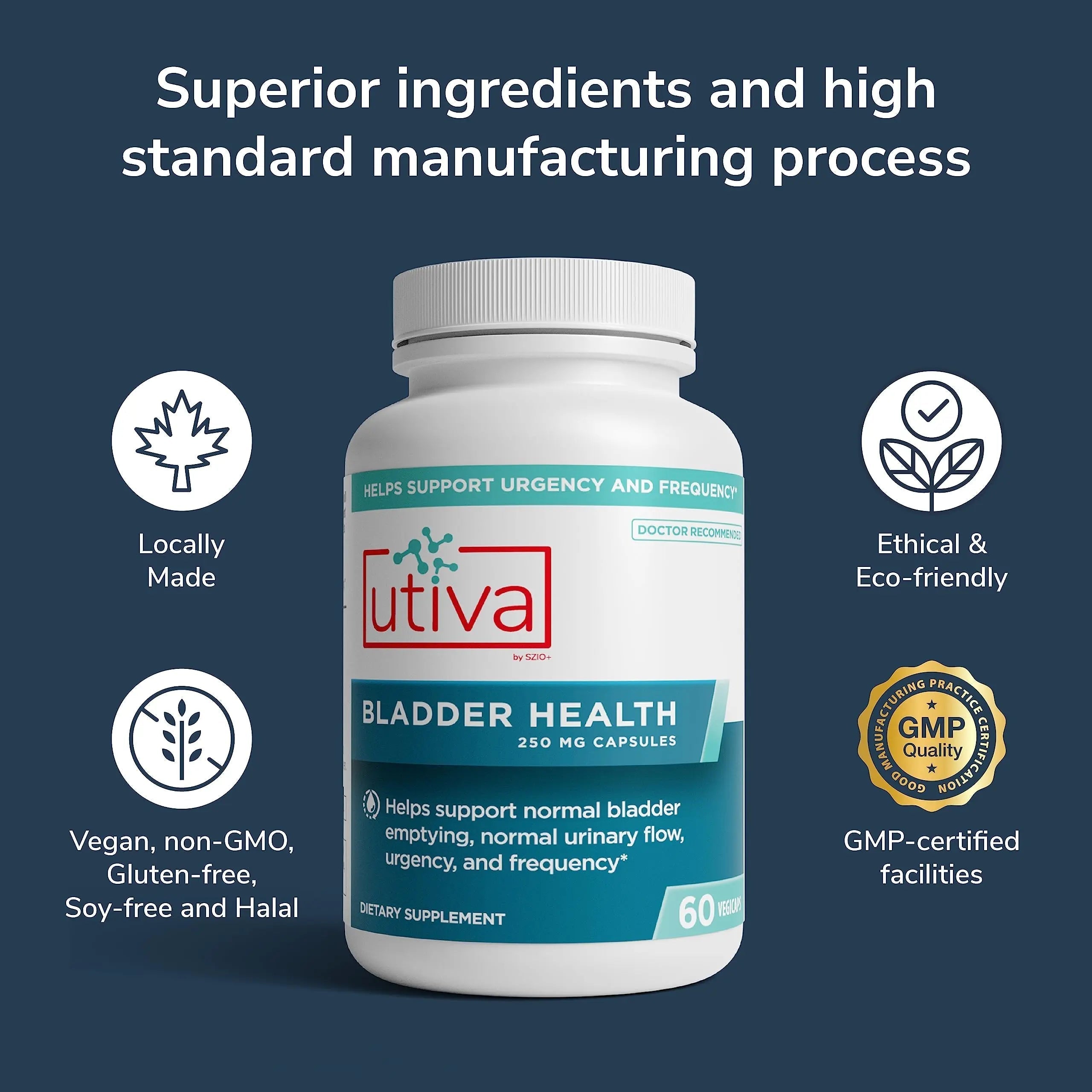 Szio+ Utiva Bladder Health - Control Supplement for Overactive Bladder and Lower Urinary Tract Health - Clinically Proven to Reduce Frequency and Urgency - 60 Capsules Szio+ buy supplements canada