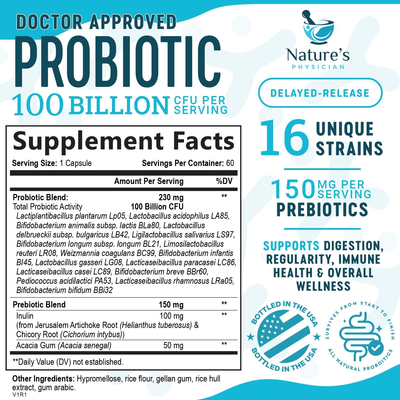 Nature's Physician Probiotics - 100 Billion CFU Per Capsule - 16 Strains + Prebiotics - Best Probiotic Supplement for Women & Men - Supports Immune, Nature's Physician buy supplements canada