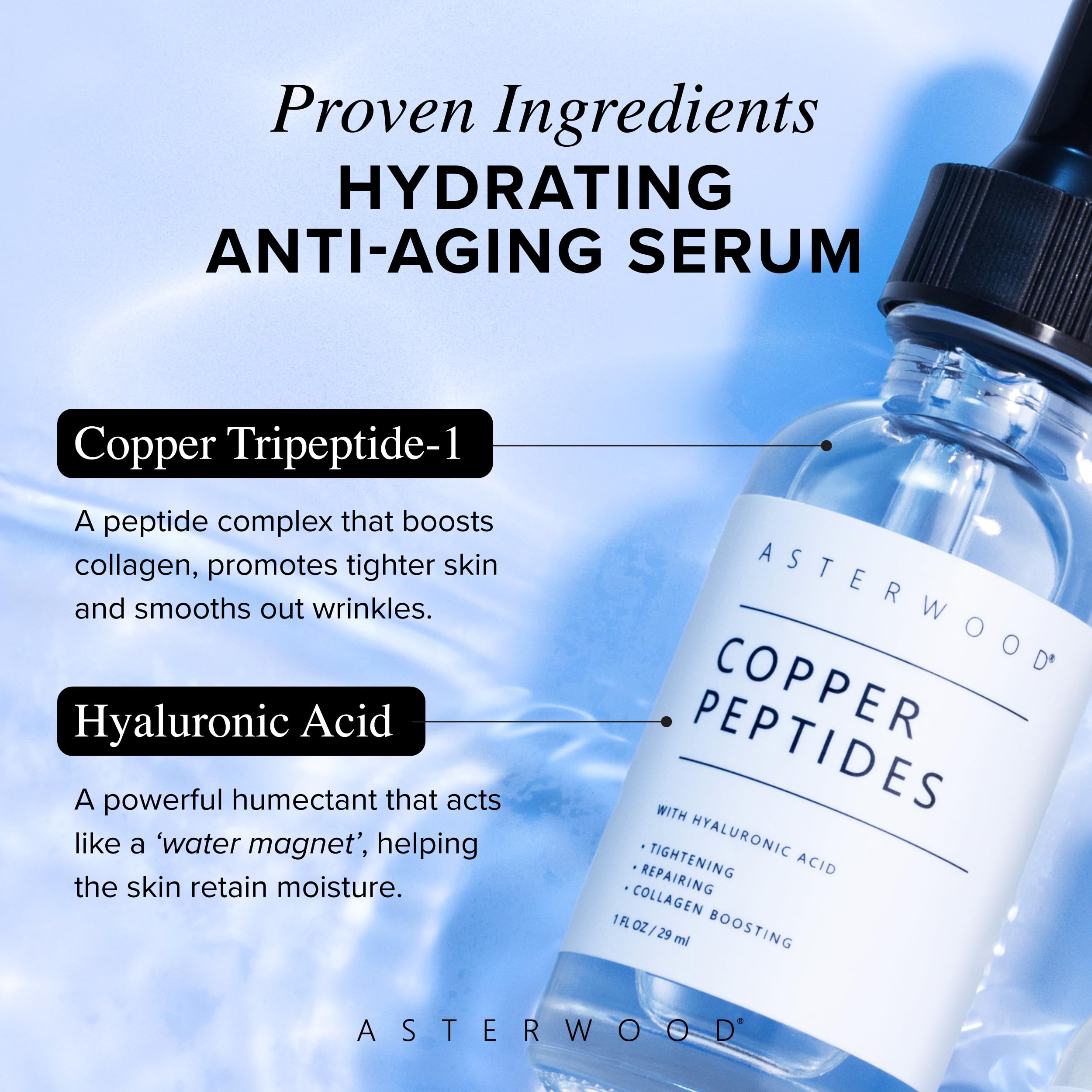 Asterwood Copper Peptides Serum for Face - with GHK-Cu Peptide and Hyaluronic Acid - Anti-Aging Facial Serum - 1 Fl Oz Asterwood buy supplements canada