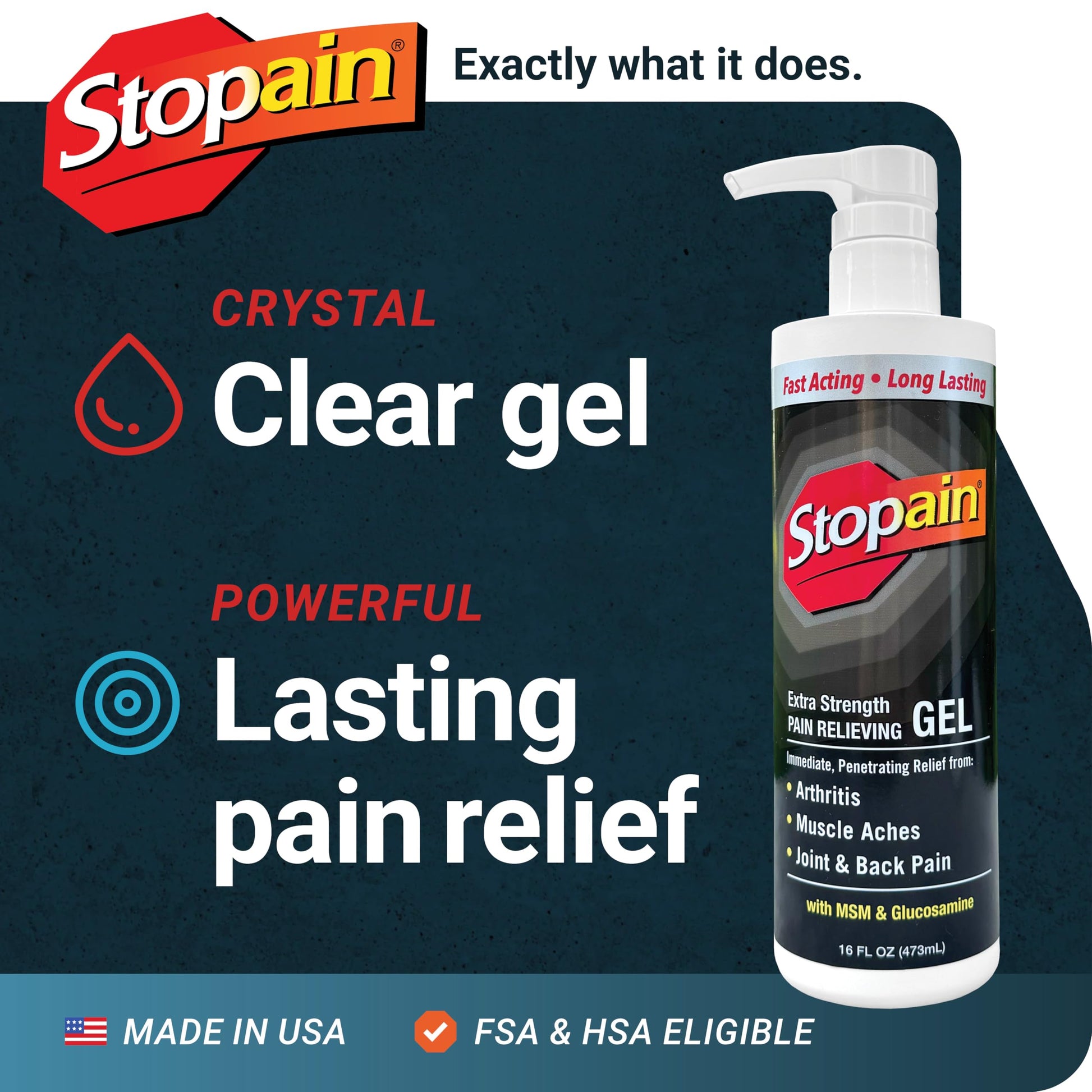 Stopain Pain Relief Gel 16oz, USA Made, Max Strength Fast Acting with Menthol, MSM, Glucosamine for Joint Pain, Back Pain, Arthritis, Knee, Neck Pain, HSA FSA Approved OTC Topical Analgesic Product Stopain buy supplements canada