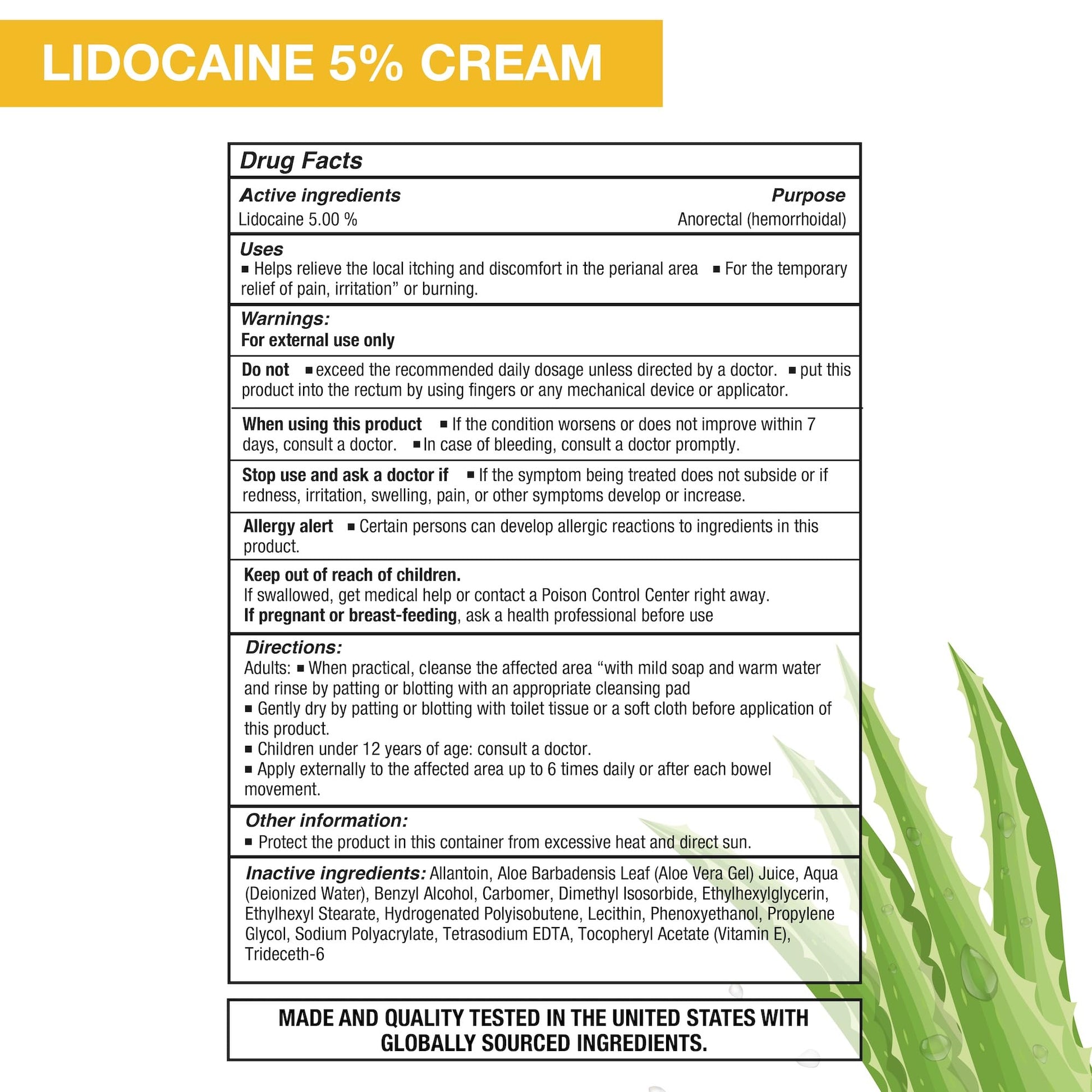 Puregen Labs Lidocaine 5% Anorectal (hemorrhoidal) Cream Maximum Strength | Enriched with Aloe-Vera | 6 Oz P Puregen Labs buy supplements canada