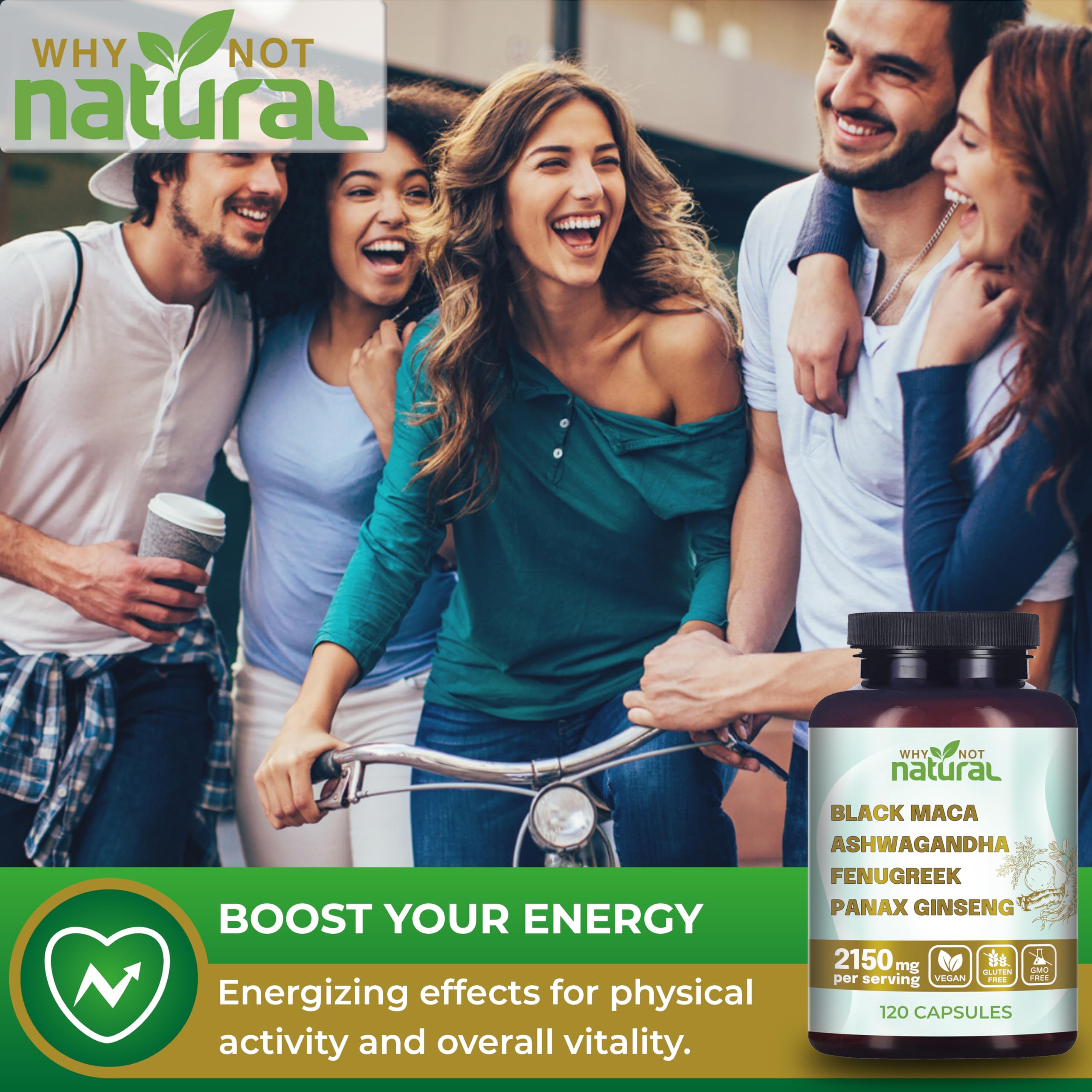 Why Not Natural 4-in-1 Organic Black Maca Root, Ashwagandha, Fenugreek, Panax Ginseng Capsules, Supplement for Men and Women (120 Count (Pack of 1) Why Not Natural buy supplements canada