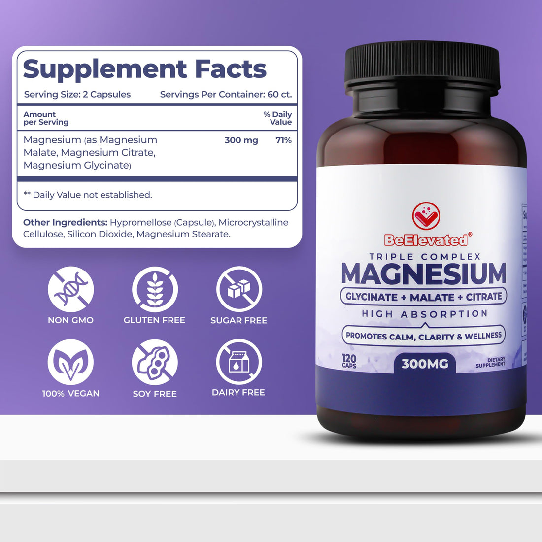 BeElevated High Absorption Triple Magnesium Complex for Sleep, Relaxation & Muscle Support – 300mg of Magnesium Glycinate, Citrate & Malate BeElevated buy supplements canada
