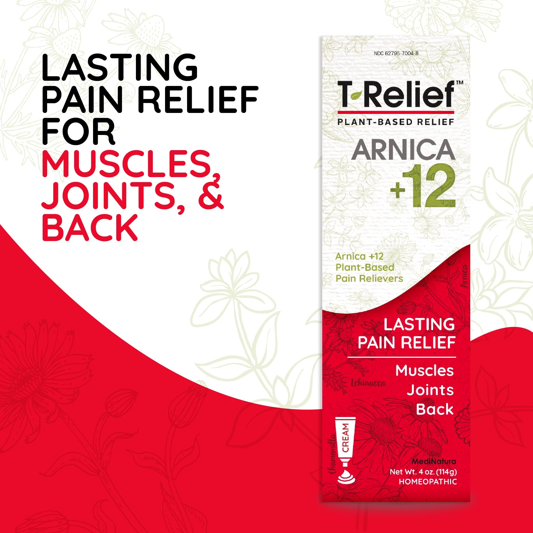 T-Relief Arnica +12 Cream Natural Actives for Back Pain Joint Soreness Muscle Aches & Stiffness, Whole Body Fast Acting Relief for Women & Men - 4 oz MediNatura buy supplements canada