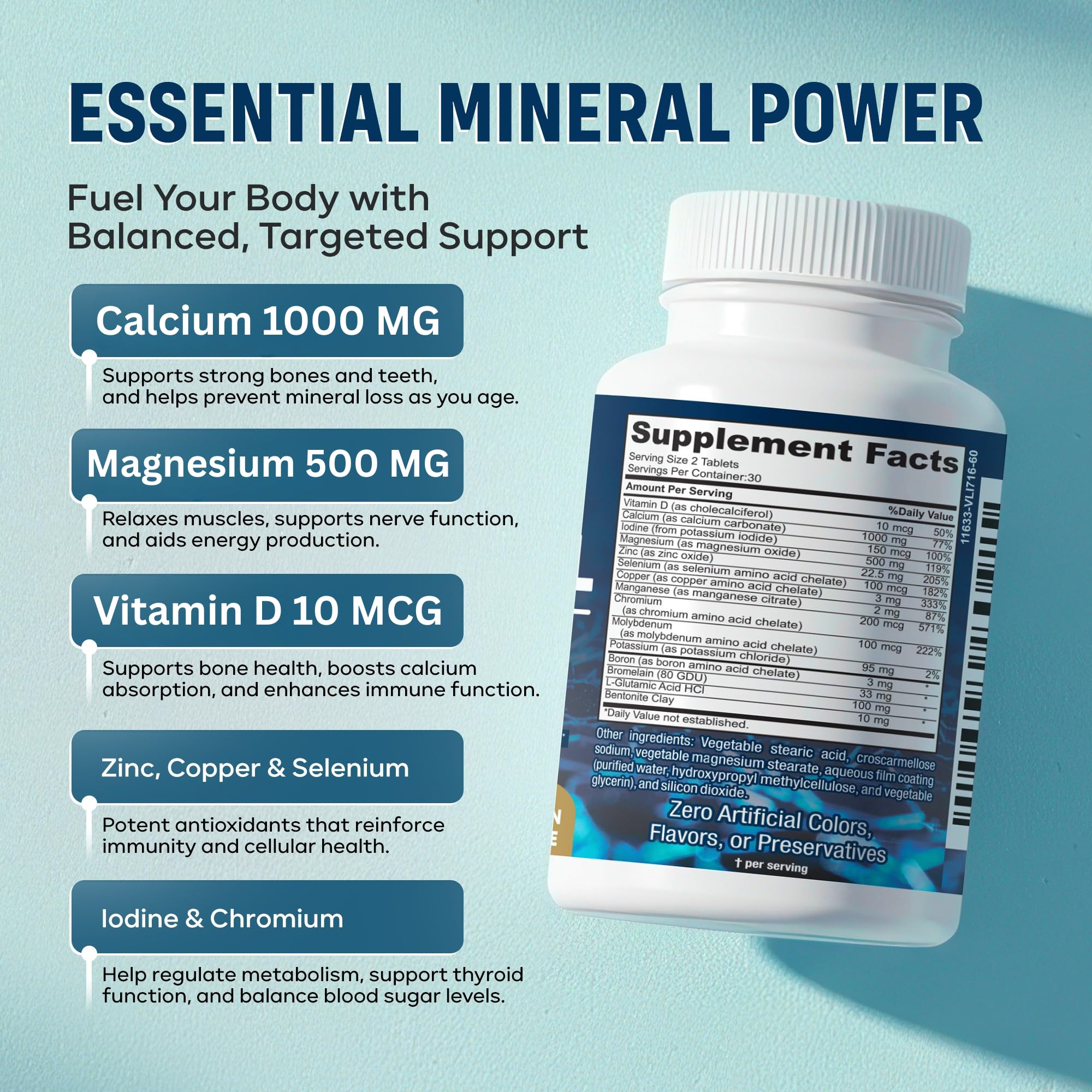Mega Mineral – Complete Complex with Vitamin D, Calcium, Magnesium, Zinc, Potassium, Boron, Selenium, Chromium & Trace Minerals – Iron-Free – USA Made – 60 Tablets BARIPLUS buy supplements canada