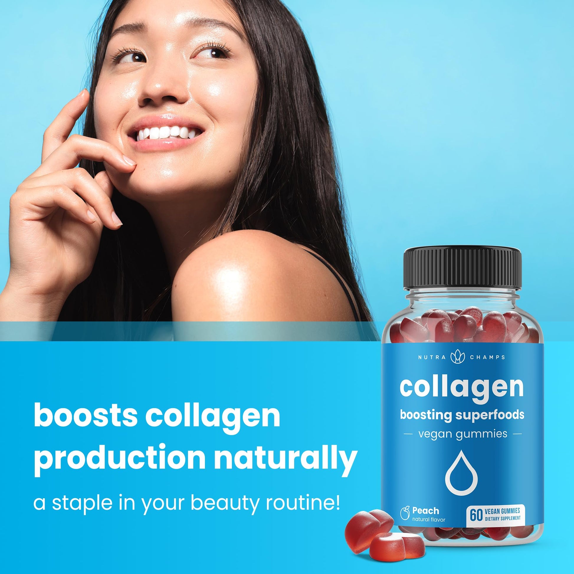 NutraChamps Collagen Boosting Gummies, Collagen Booster Gummy for Natural Collagen Production, Vegan Pectin Supplements Chews for Women & Men, NutraChamps buy supplements canada