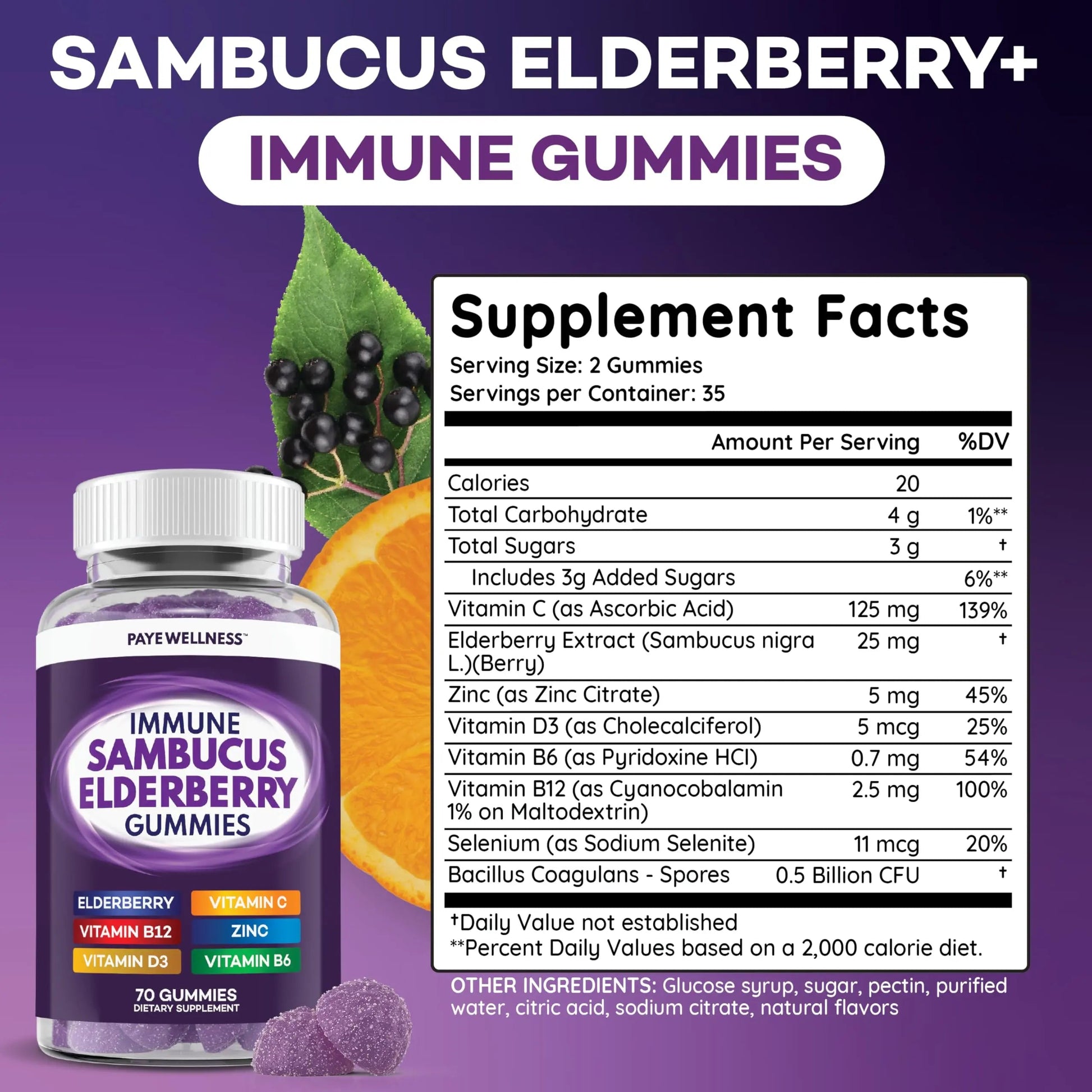 Elderberry Gummies Immune Support, Daily Support for Kids and Adults*, with Sambucus Elderberry, Zinc, Vitamin C, D3, B6, B12, Plus PAYÉ buy supplements canada
