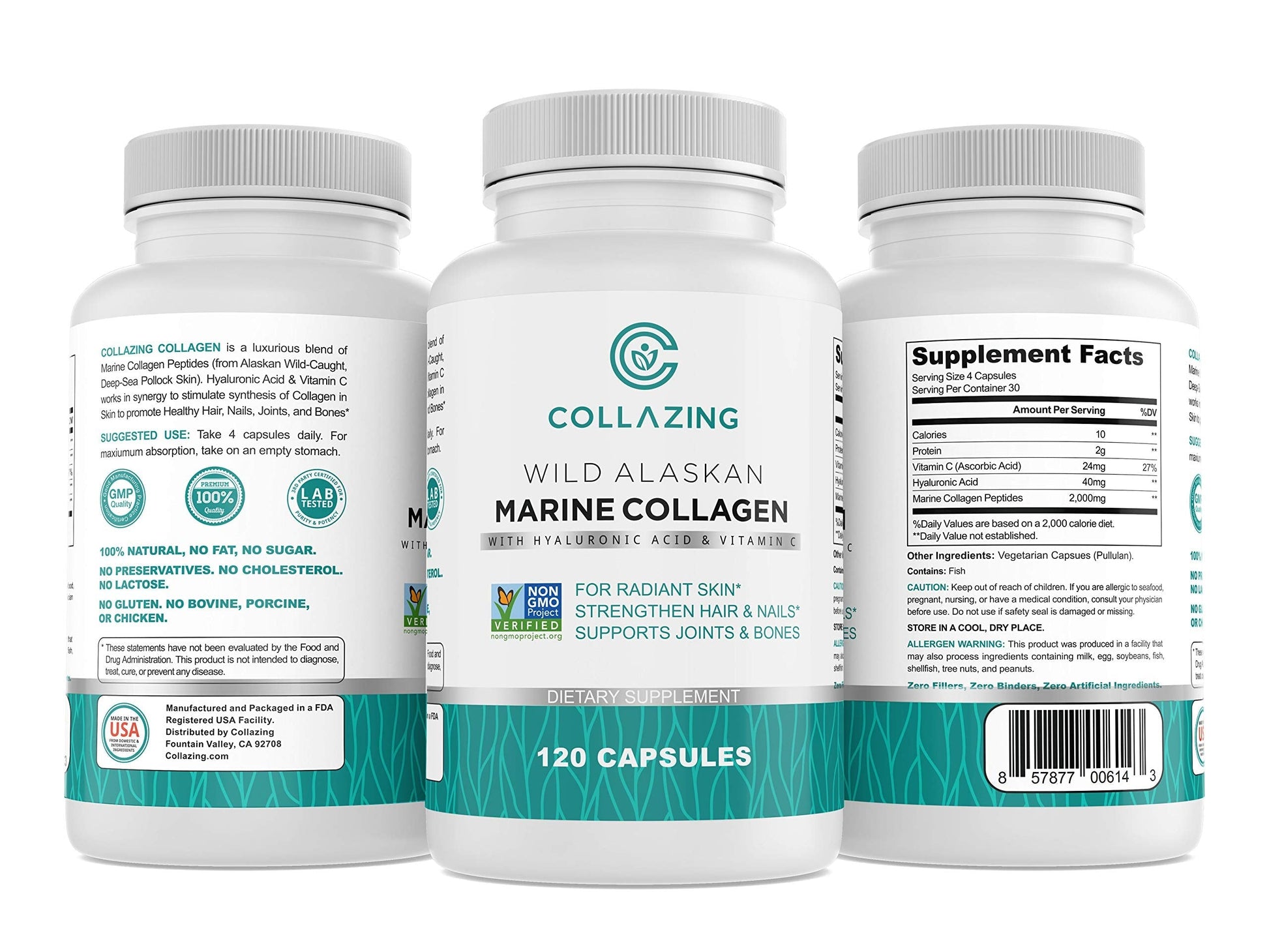 C COLLAZING - Alaskan Wild-Caught Marine Collagen Peptides with Hyaluronic Acid & Vitamin C - Supports Skin, Hair, Nails, Joints & Bones - Type 1 & 3 Collagen C COLLAZING buy supplements canada
