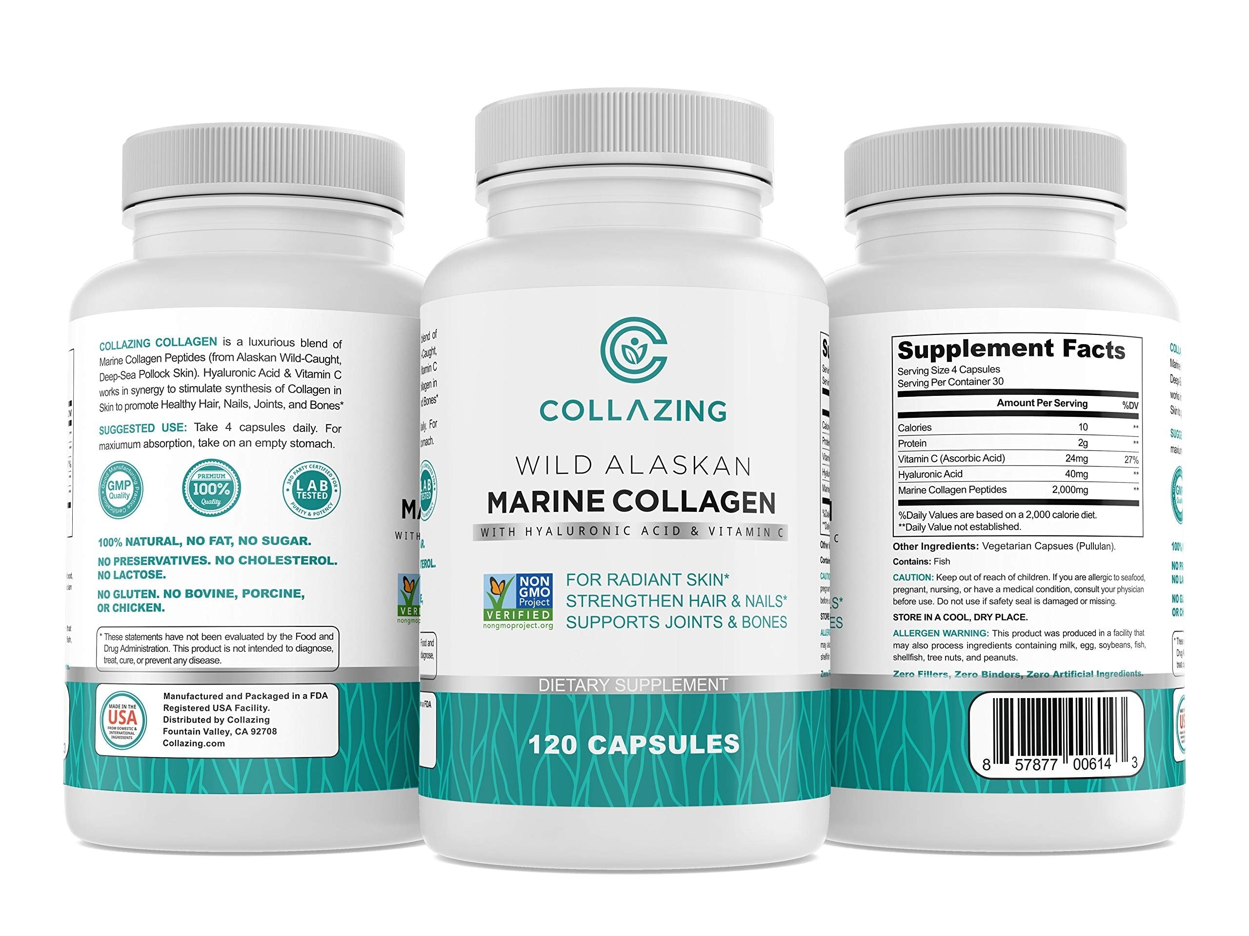 C COLLAZING - Alaskan Wild-Caught Marine Collagen Peptides with Hyaluronic Acid & Vitamin C - Supports Skin, Hair, Nails, Joints & Bones - Type 1 & 3 Collagen C COLLAZING buy supplements canada