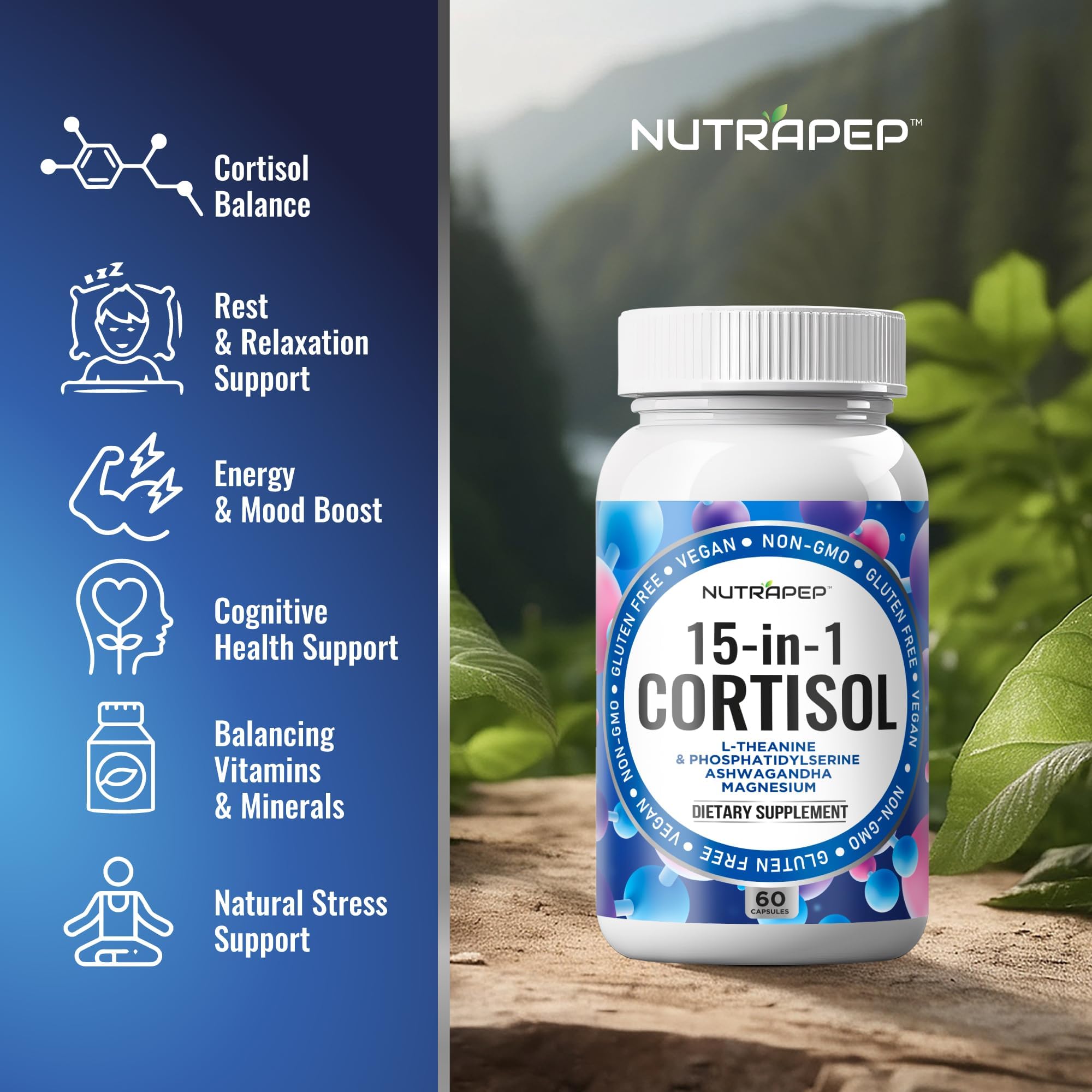 NutraPep Cortisol Detox Supplement Men Women - Reduce Lower Cortisol High Cortisol Reducer Blocker Control - Supports Stress Mood Rest Adrenal Calm Relax with Ashwagandha L-Theanine Magnesium NutraPep buy supplements canada