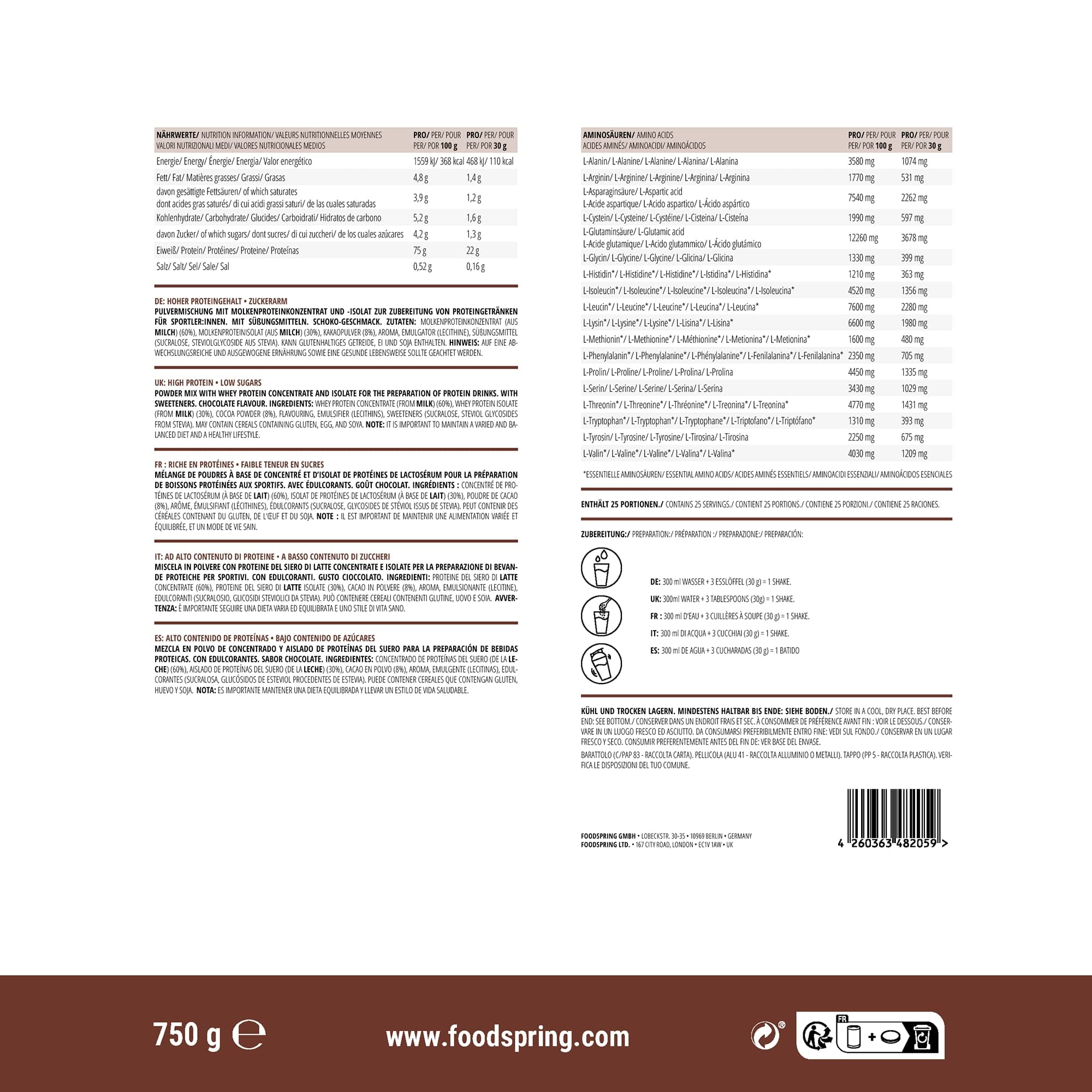 foodspring Whey Protein Powder Chocolate – with 22g Protein for Muscle Building, Perfect Solubility foodspring buy supplements canada