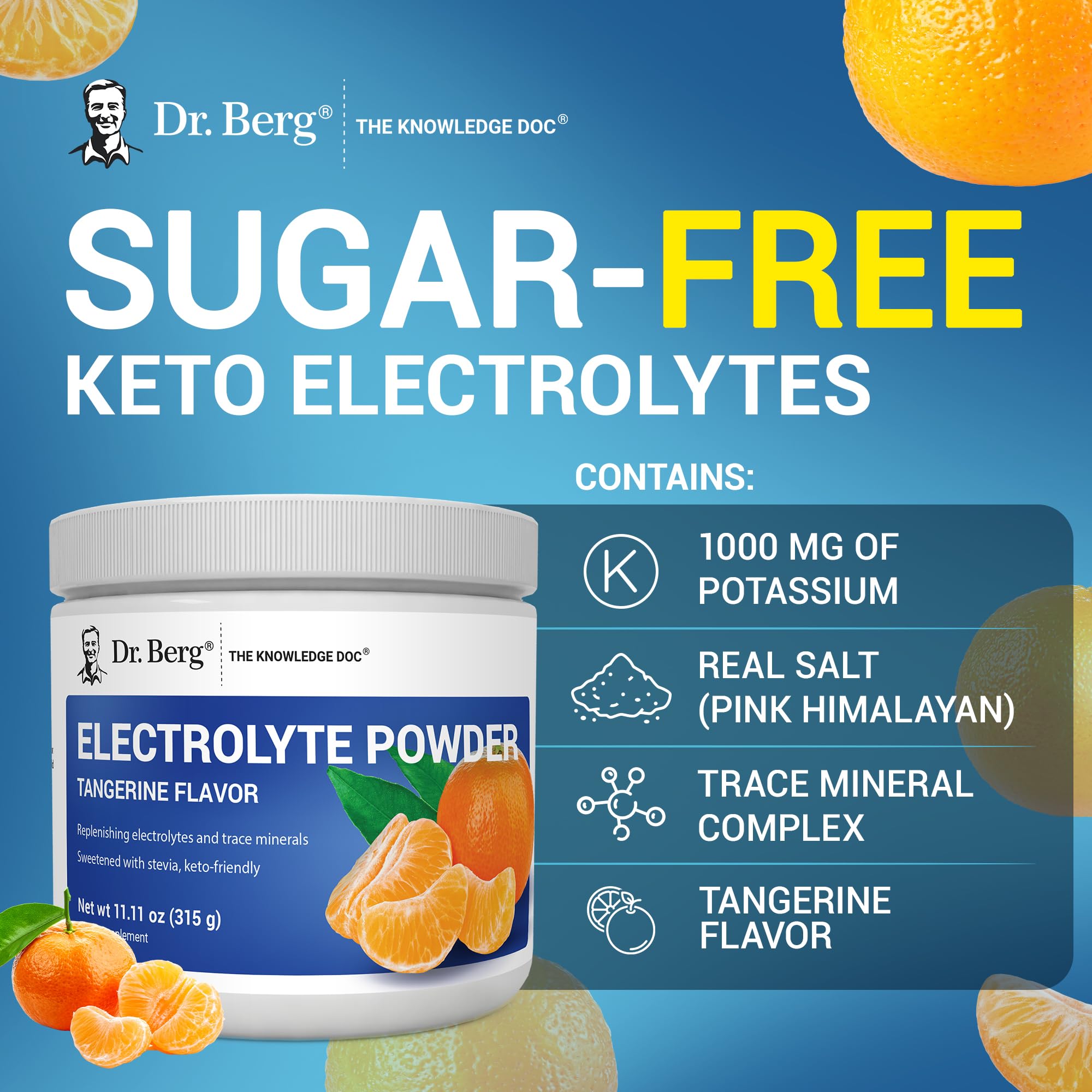 Dr. Berg Zero Sugar Hydration Keto Electrolyte Powder - Enhanced w/ 1000 mg of Potassium & Real Pink Himalayan Salt (NOT Table Salt) - Tangerine Flavor Hydration Drink Mix Supplement - 50 Servings Dr. Berg Nutritionals buy supplements canada