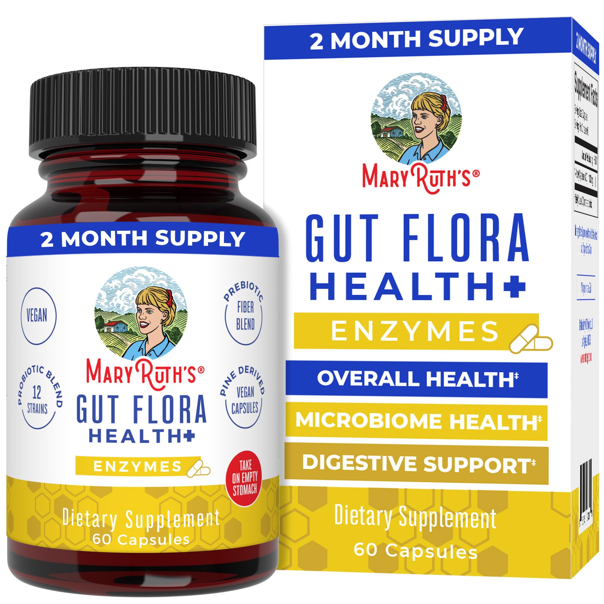 MaryRuth Organics Gut Flora Health+ Enzymes | Up to 2 Month Supply | Prebiotic Probiotic Digestive Enzymes Blend for Healthy Gut Biome & Digestive Support | Gastrointestinal Health | 60 Capsules MARYRUTH'S buy supplements canada
