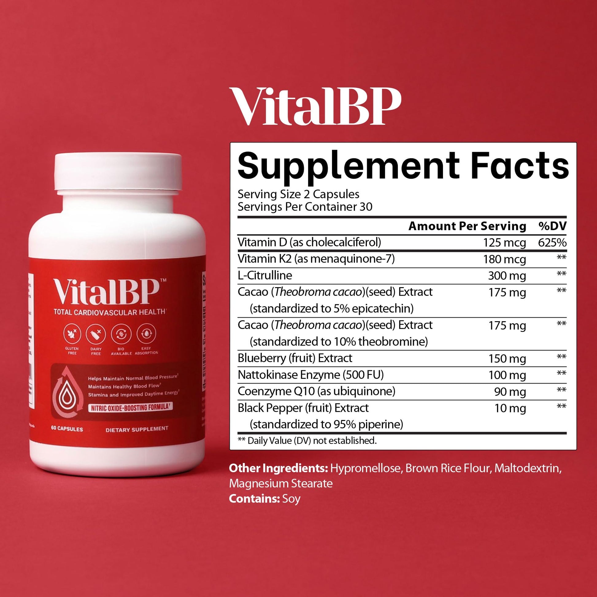 Vital BP - Support for Normal Blood Pressure - Supports Blood Flow & Arteries - with CoQ10, L-Citrulline, and K2 & D3-60 Capsules VitalBP buy supplements canada