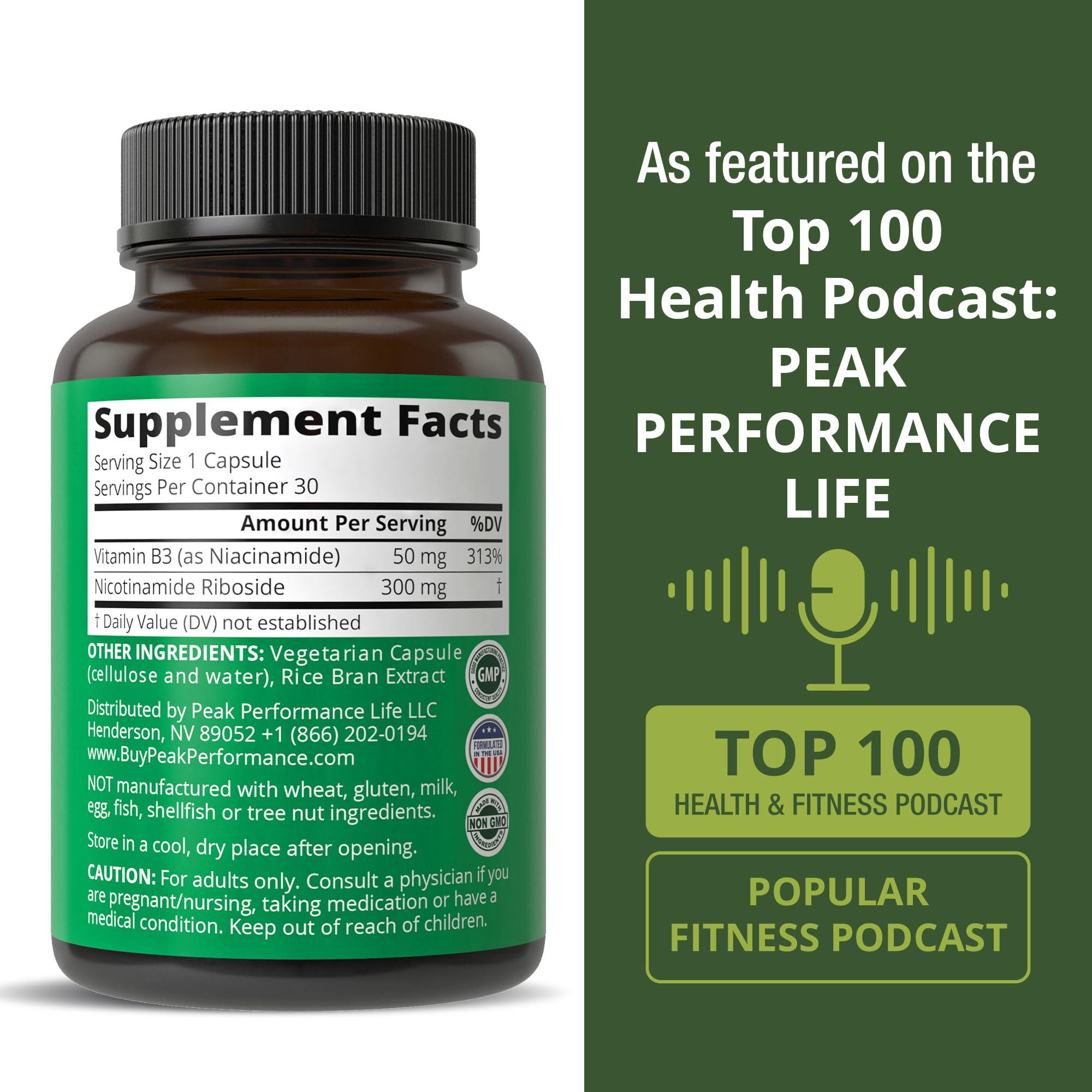 Peak Performance Nicotinamide Riboside NR Supplement Capsule. NMN Alternative NAD Supplement + Niacinamide for NAD+ Levels As We Age. 3rd Party Tested, Non-GMO, Vegan NR Vitamin for Women and Men Peak Performance buy supplements canada
