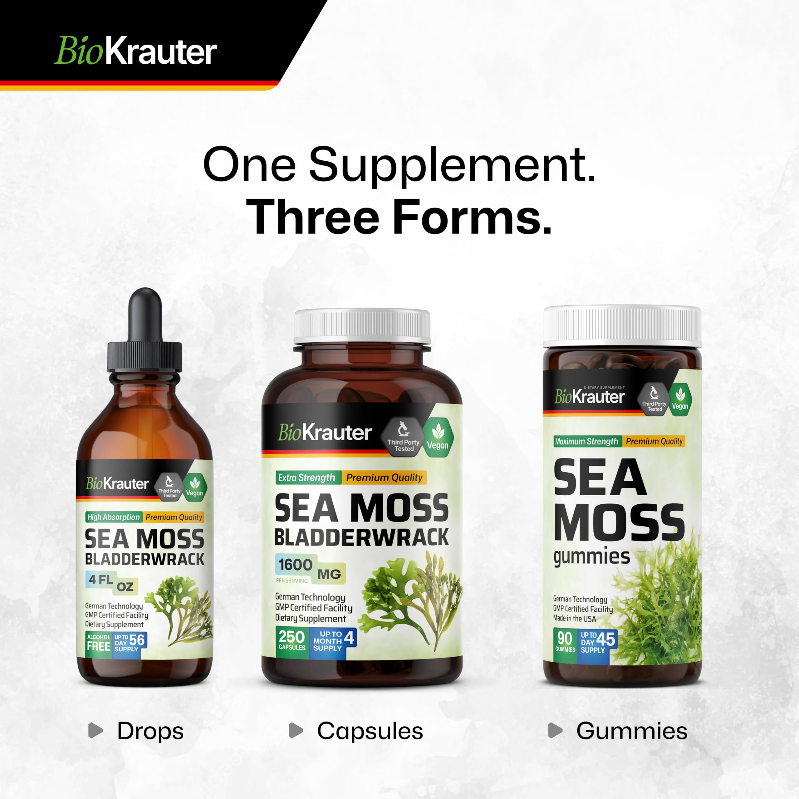 BIO KRAUTER® 2-in-1 Sea Moss for Thyroid Support - Vegan Bladderwrack & Sea Moss Capsules for Women & Men - Natural Сhondrus Сrispus Seaweed Supplement 1600 mg - 125 Days of Supply, Non-GMO BIO KRAUTER buy supplements canada