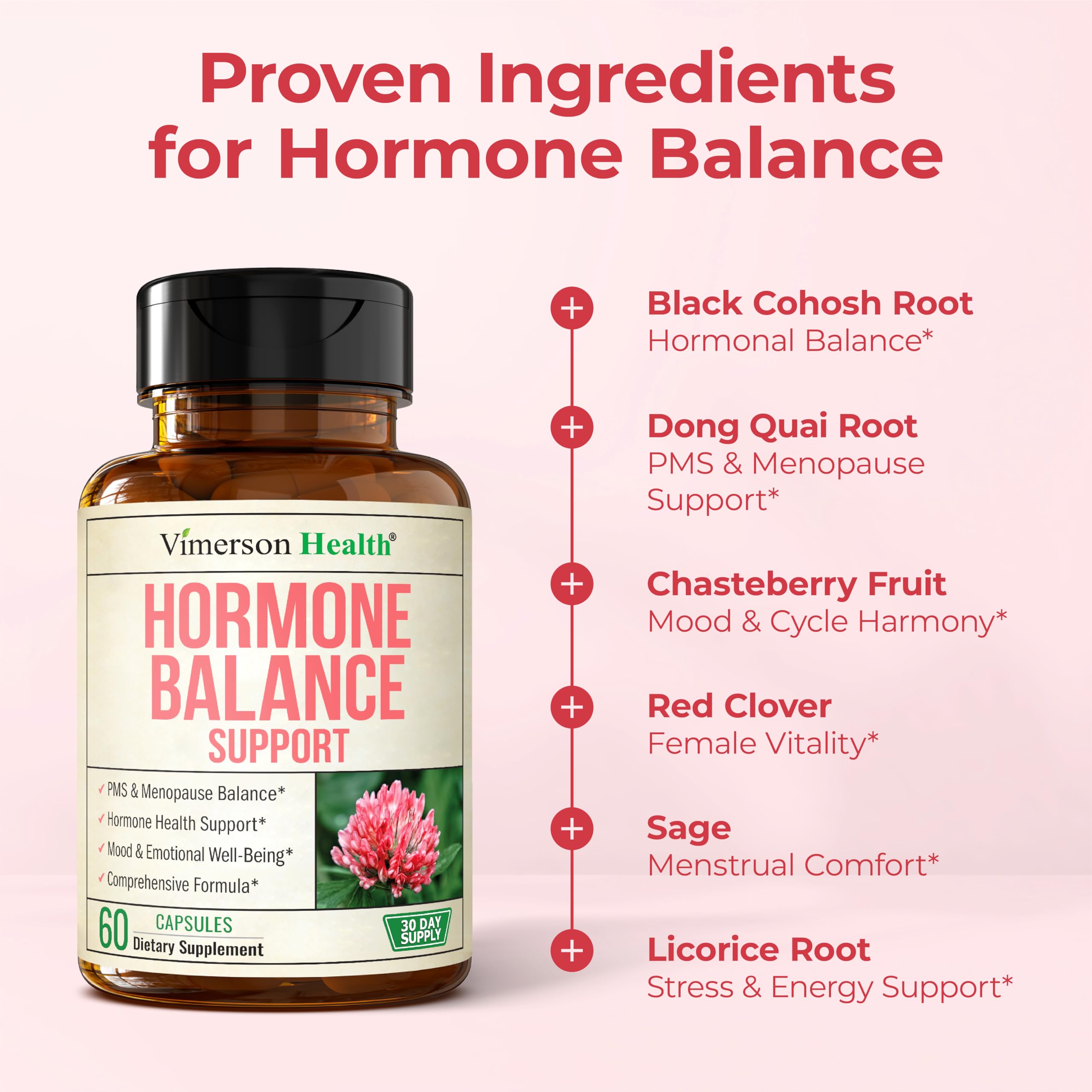 Hormone Harmony for Women with Black Cohosh, Dong Quai & Red Clover – Natural Hormone Balance for Women of All Ages – Supports PMS, Menopause & Mood – Women’s Hormone Balance Supplement – 60 Capsules Vimerson Health buy supplements canada